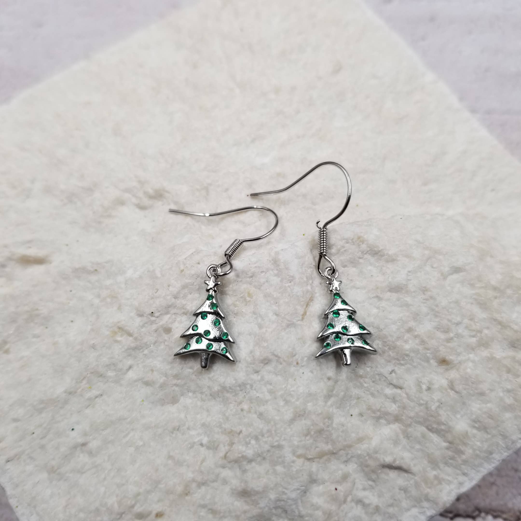 Silver Mini Christmas Tree Earrings