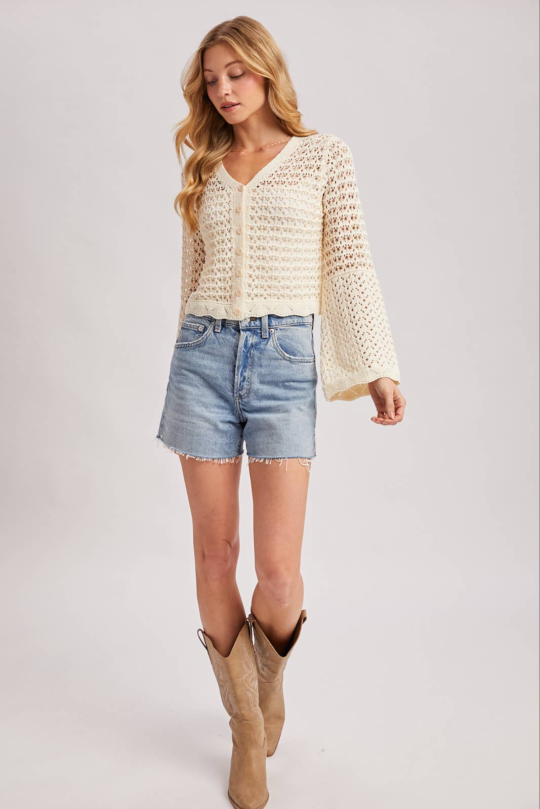 Button Down Open Crochet Cardigan