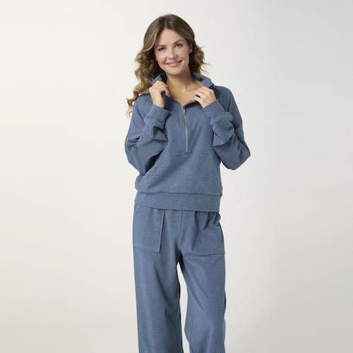Aegean Blue Weekend Brushed Half Zip Lounge Top
