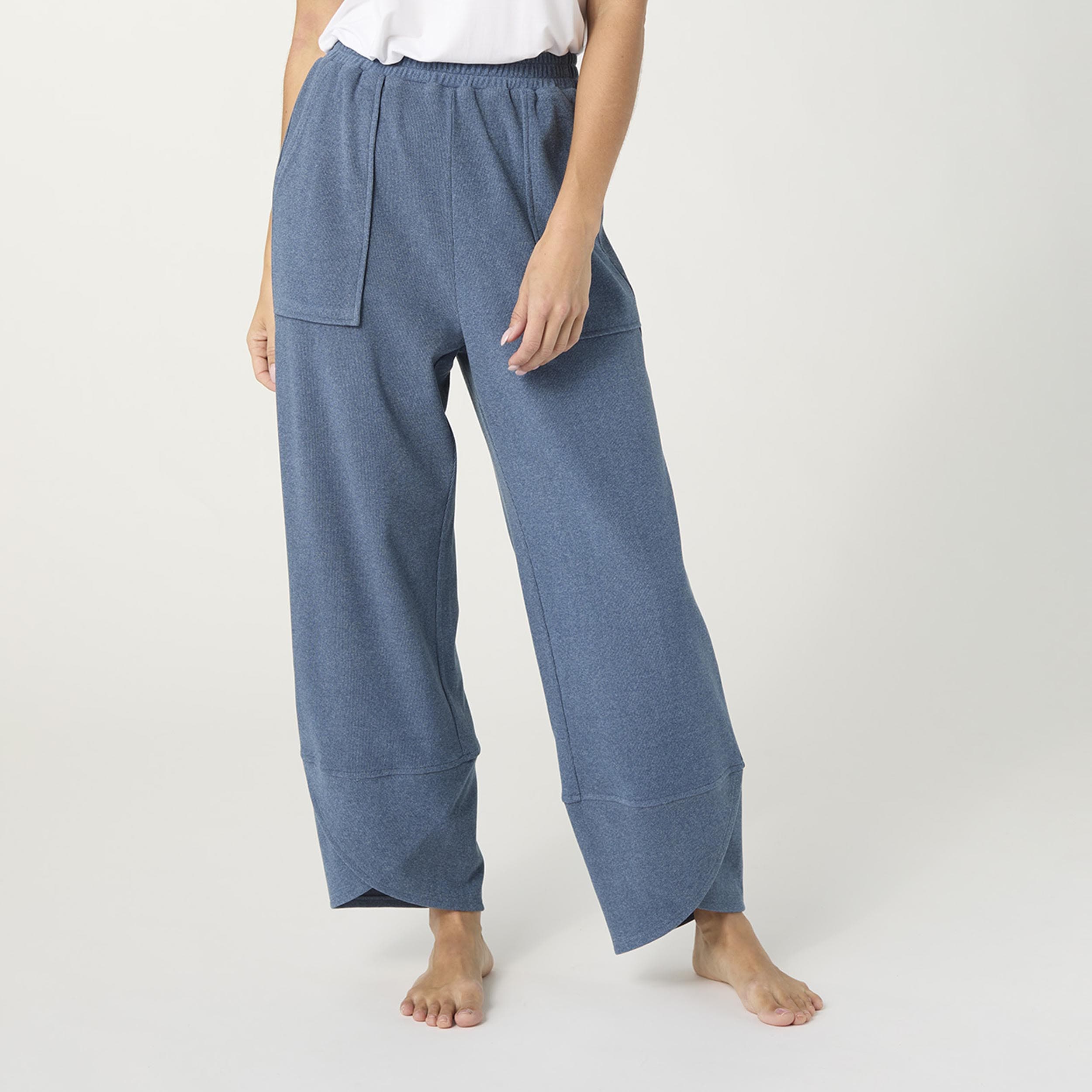Aegean Blue Weekend Brushed Scalloped Wide Leg Lounge Pants