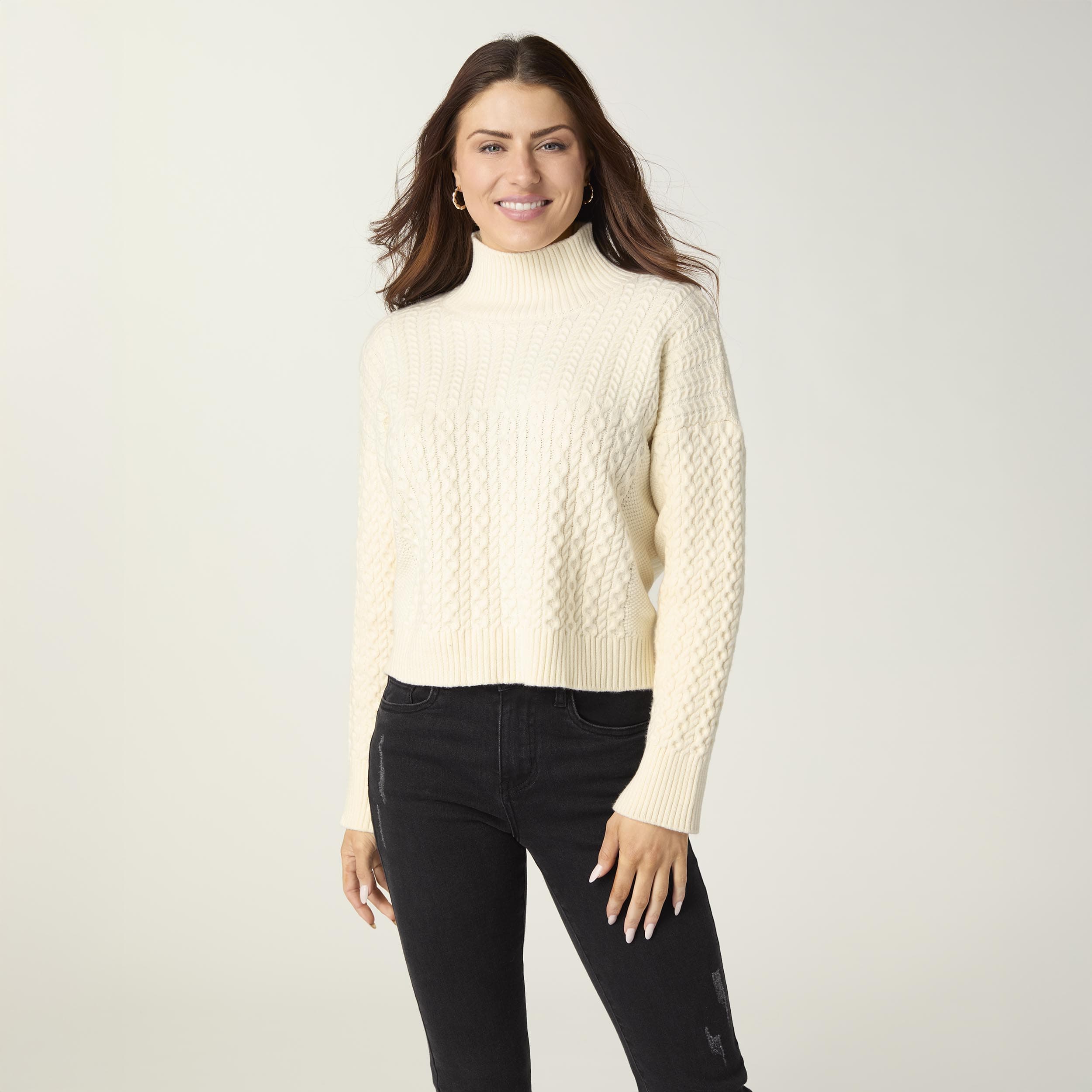 CoCo Carmen Sweater Anaya Ivory Textured Mock Neck Sweater