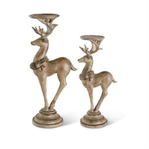 K&K Seasonal Decor Antique Light Brown Deer Candleholders