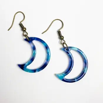 Aqua Purple Hollow Crescent Moons Boho Earrings