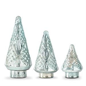 MJJ #8 Seasonal Decor Aquamarine Mercury Glass Embossed Trees