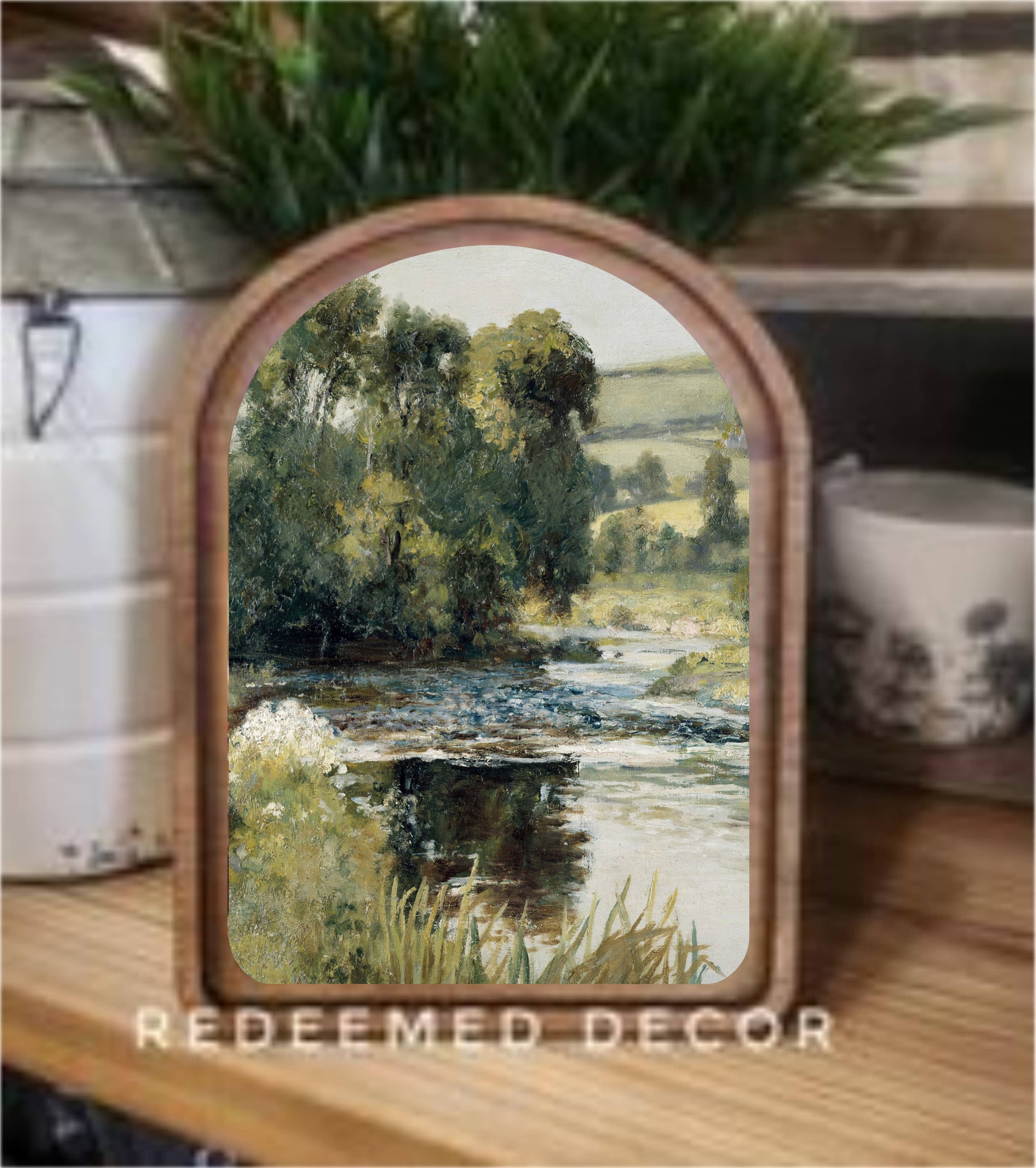 Redeemed Decor Arch Top Green River Framed Art   : 8.25x11"