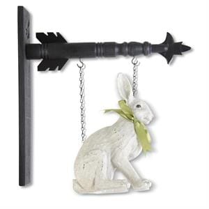 K&K Seasonal Decor Arrow Replacement Sitting White Rabbit w/Green Ribbon
