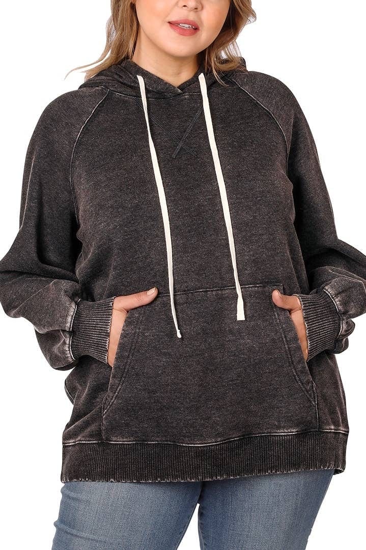 Vanilla Monkey Ash Black Acid Wash Fleece Hoodie