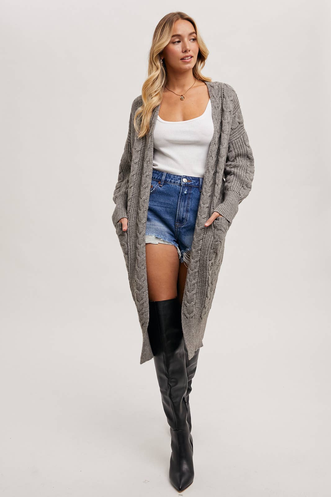 Ash Cable Knit Long Line Cardigan
