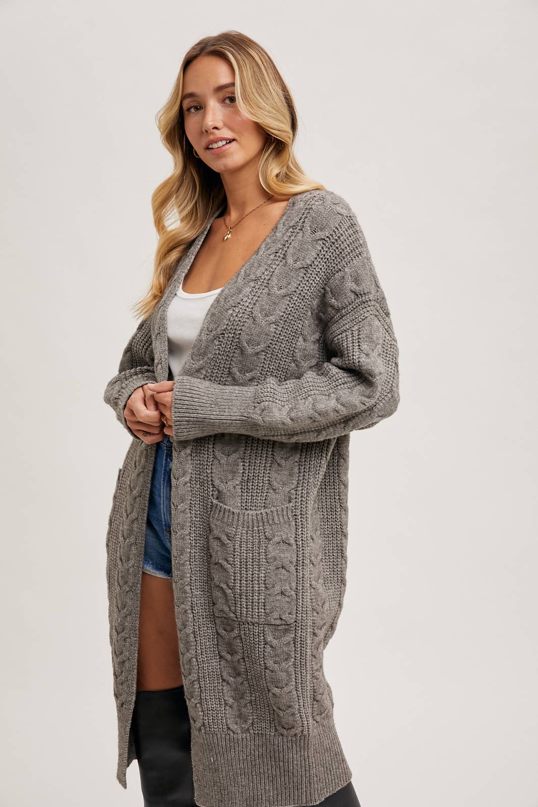 Ash Cable Knit Long Line Cardigan