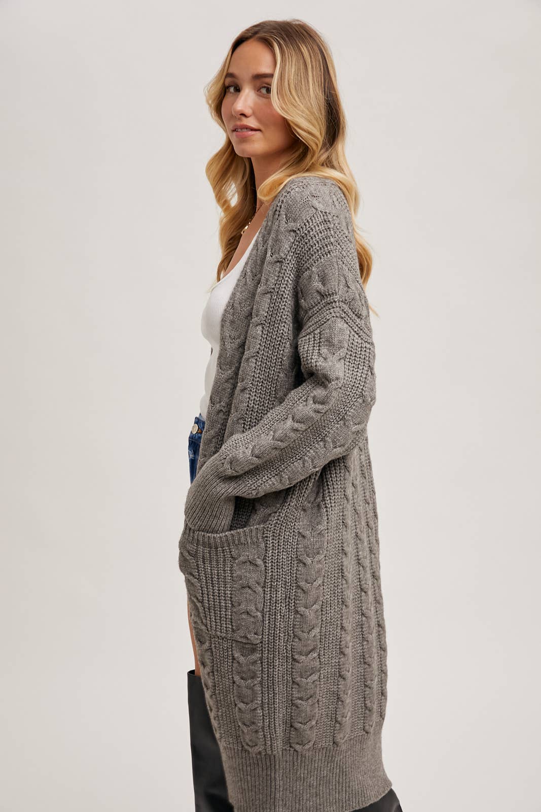 Ash Cable Knit Long Line Cardigan