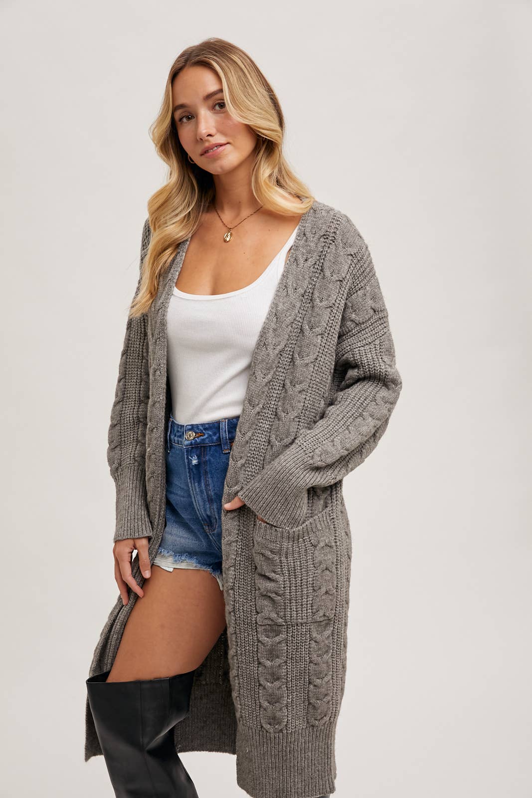 Ash Cable Knit Long Line Cardigan