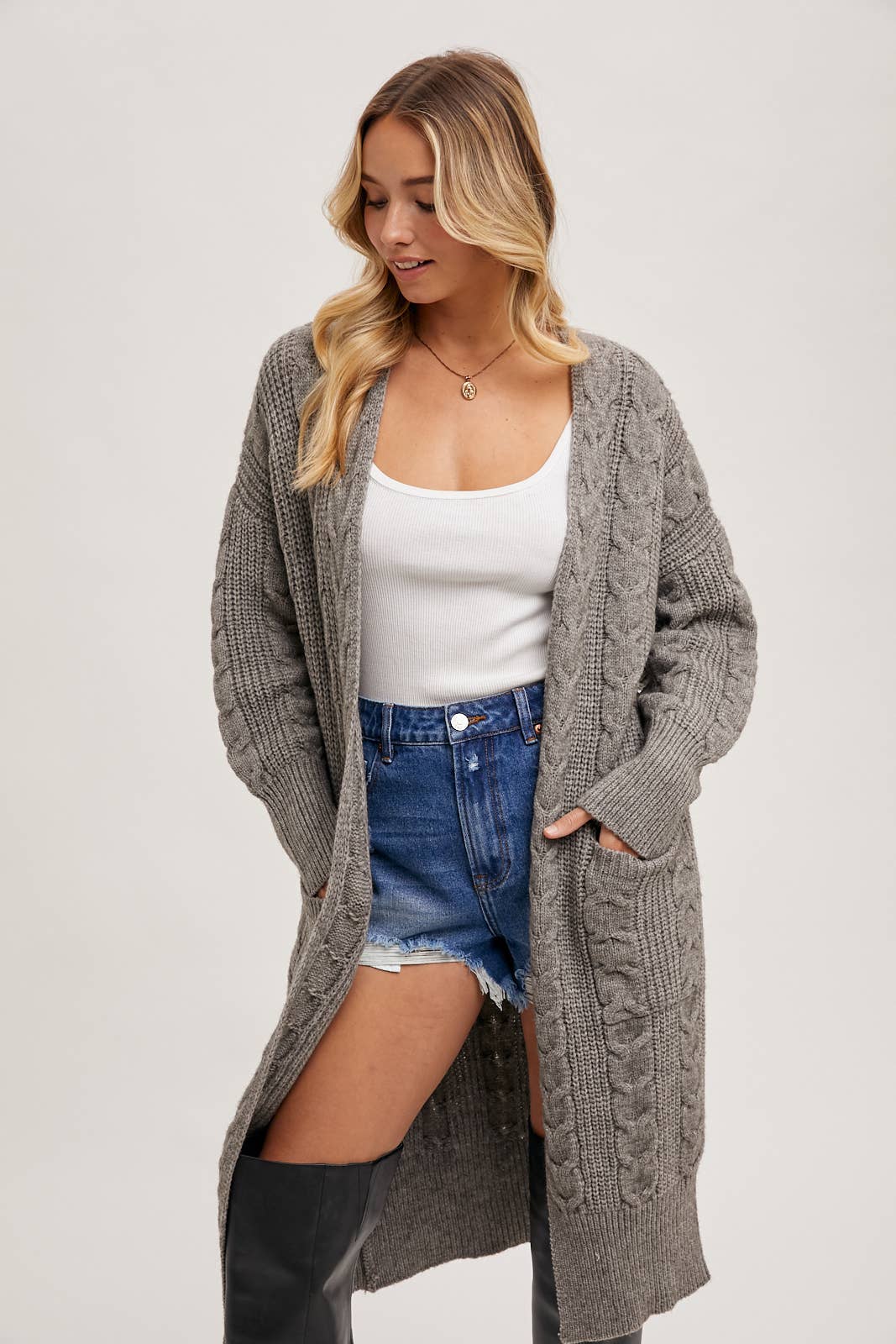 Ash Cable Knit Long Line Cardigan