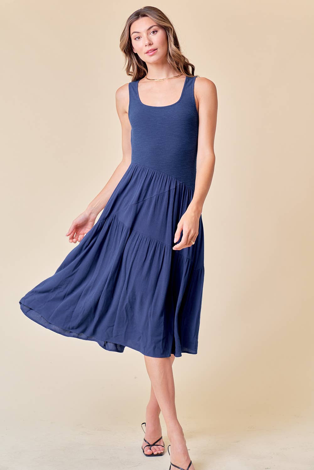 Doe and Rae Dress Asymmetrical Tiered Midi Dress