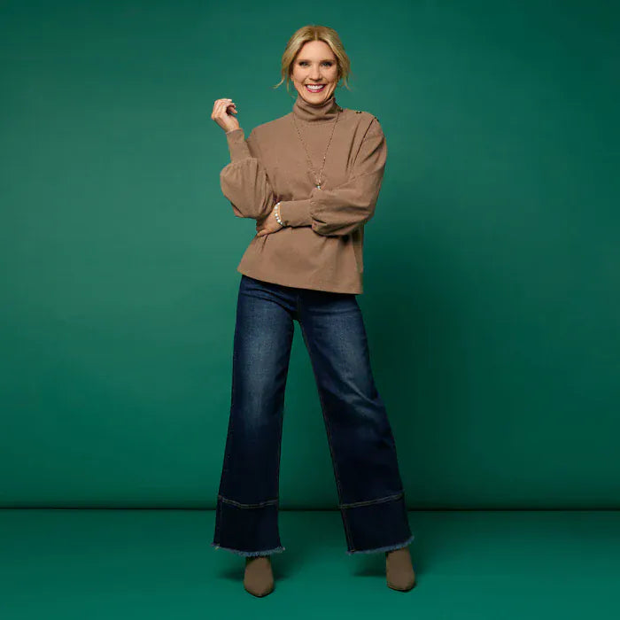 CoCo Carmen Top Audrina Super Soft Top with Button Detail