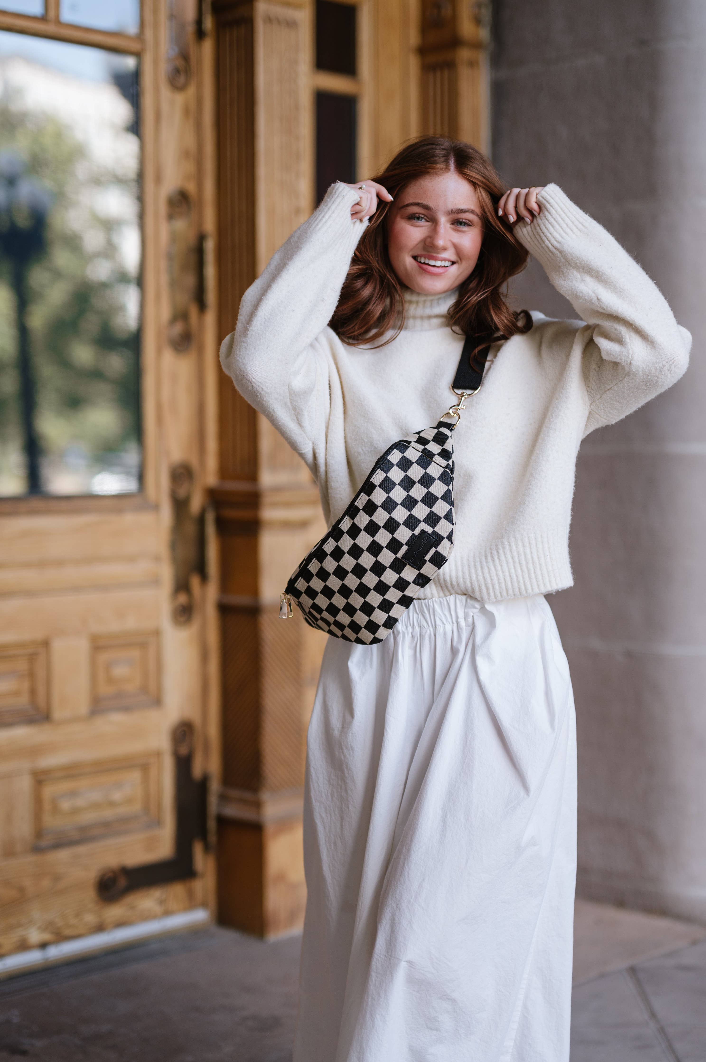 Avril Patterned Oversized Belt Bag: Diamonds