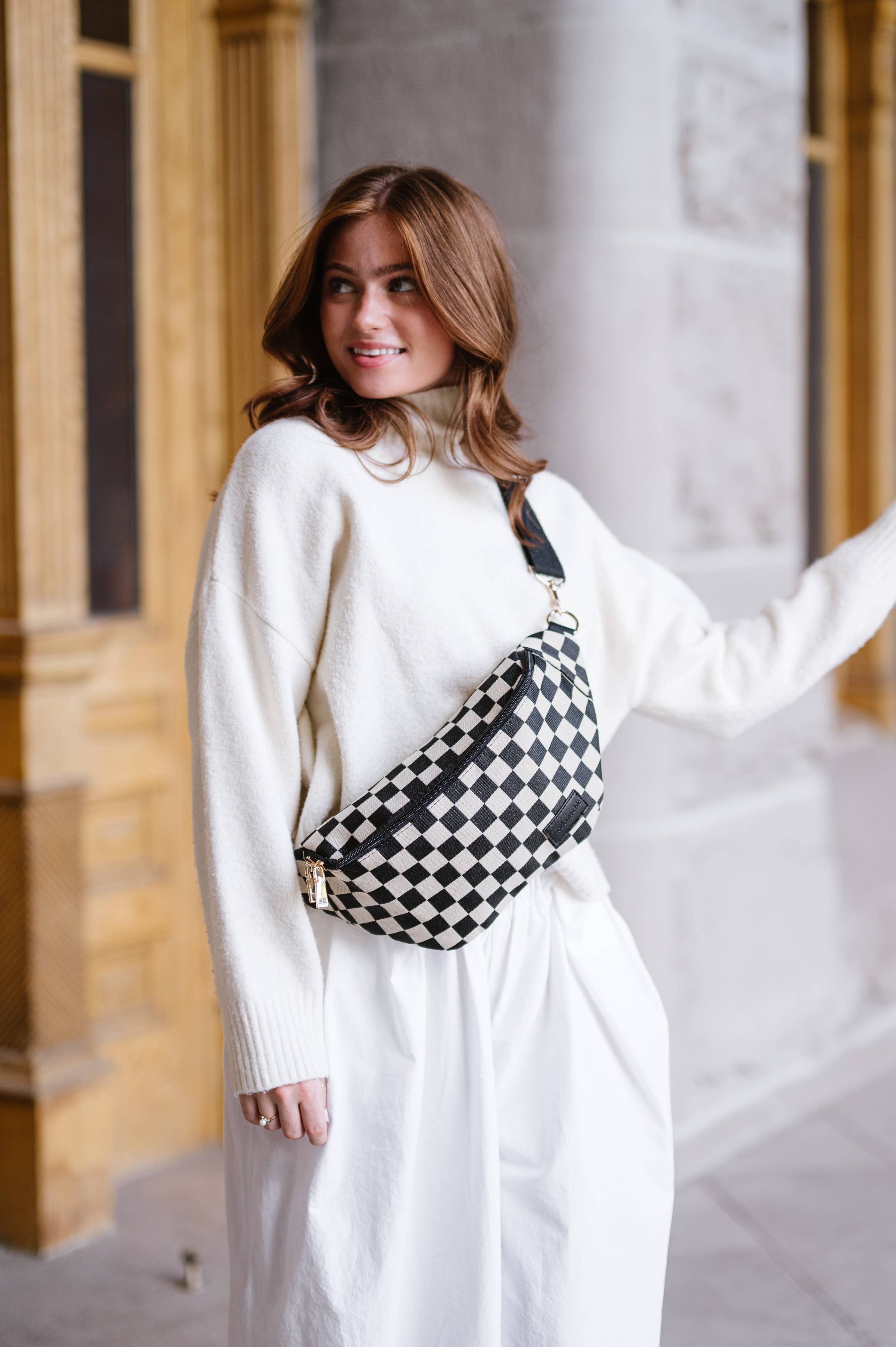 Avril Patterned Oversized Belt Bag: Diamonds