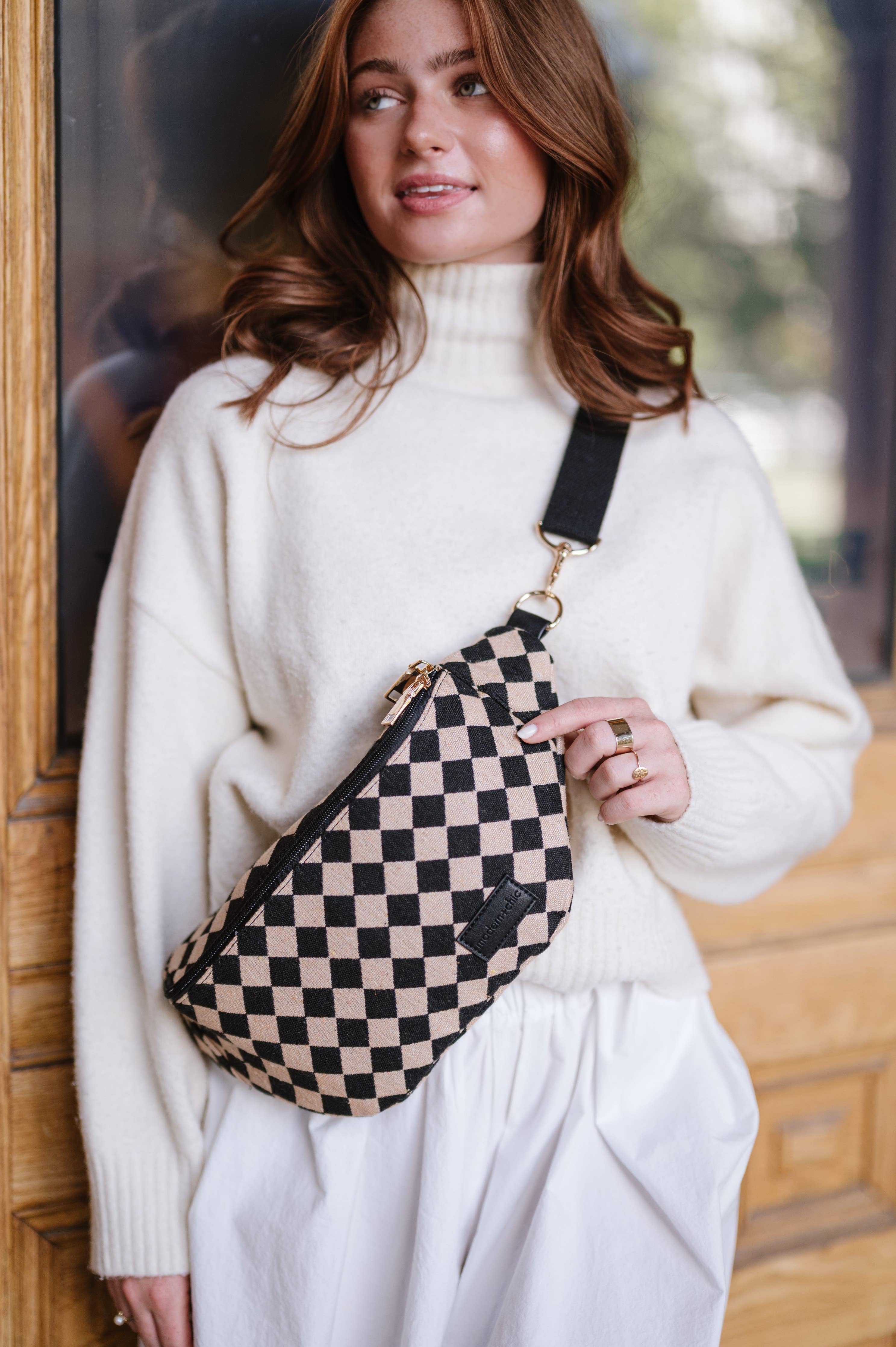 modern and chic Avril Patterned Oversized Belt Bag: Diamonds