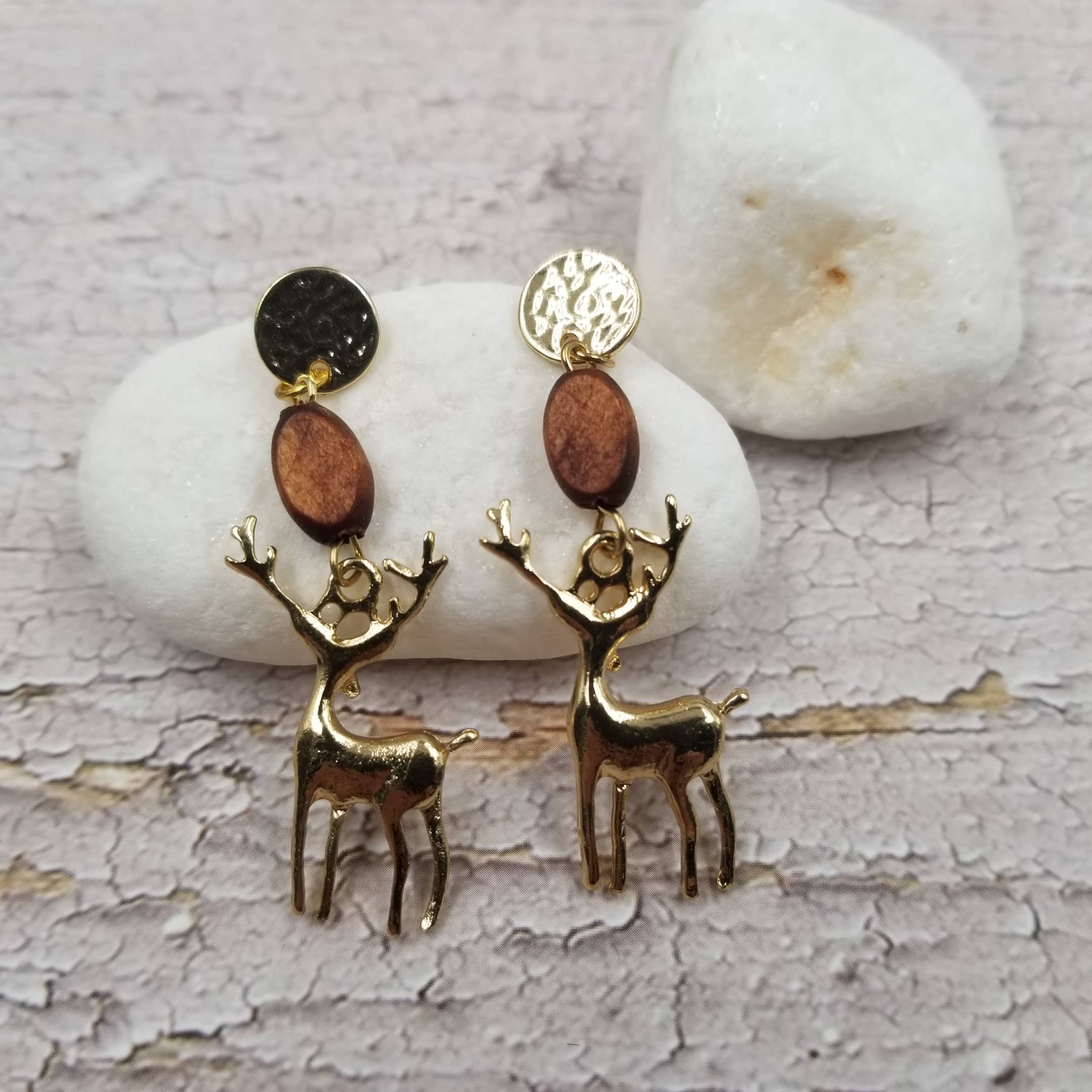 Christmas Reindeer Wood Alloy Earrings