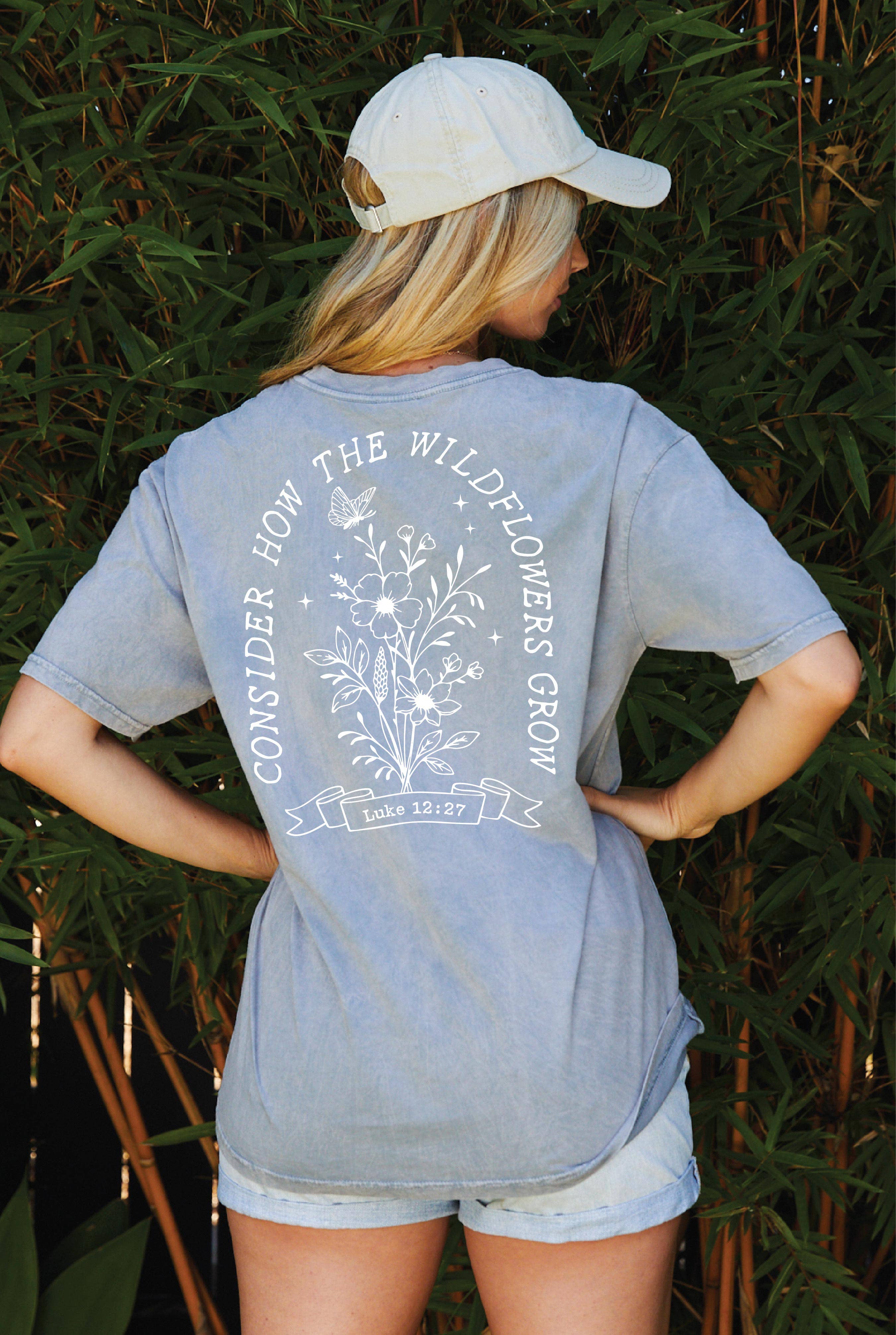 CONSIDER HOW Front & Back Mineral Graphic Top: DENIM BLUE / S