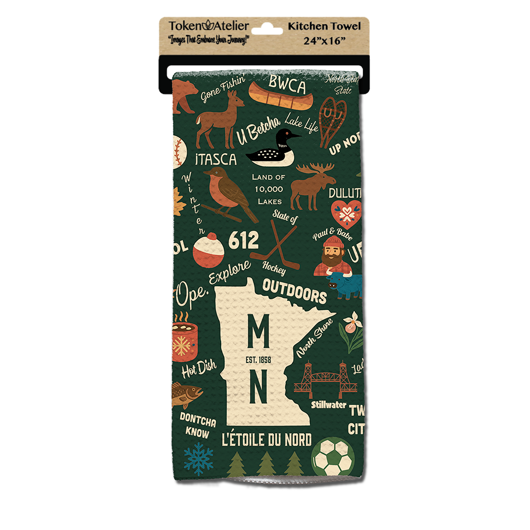 Minnesota Wallpaper Collage Waffle Kitchen Towel