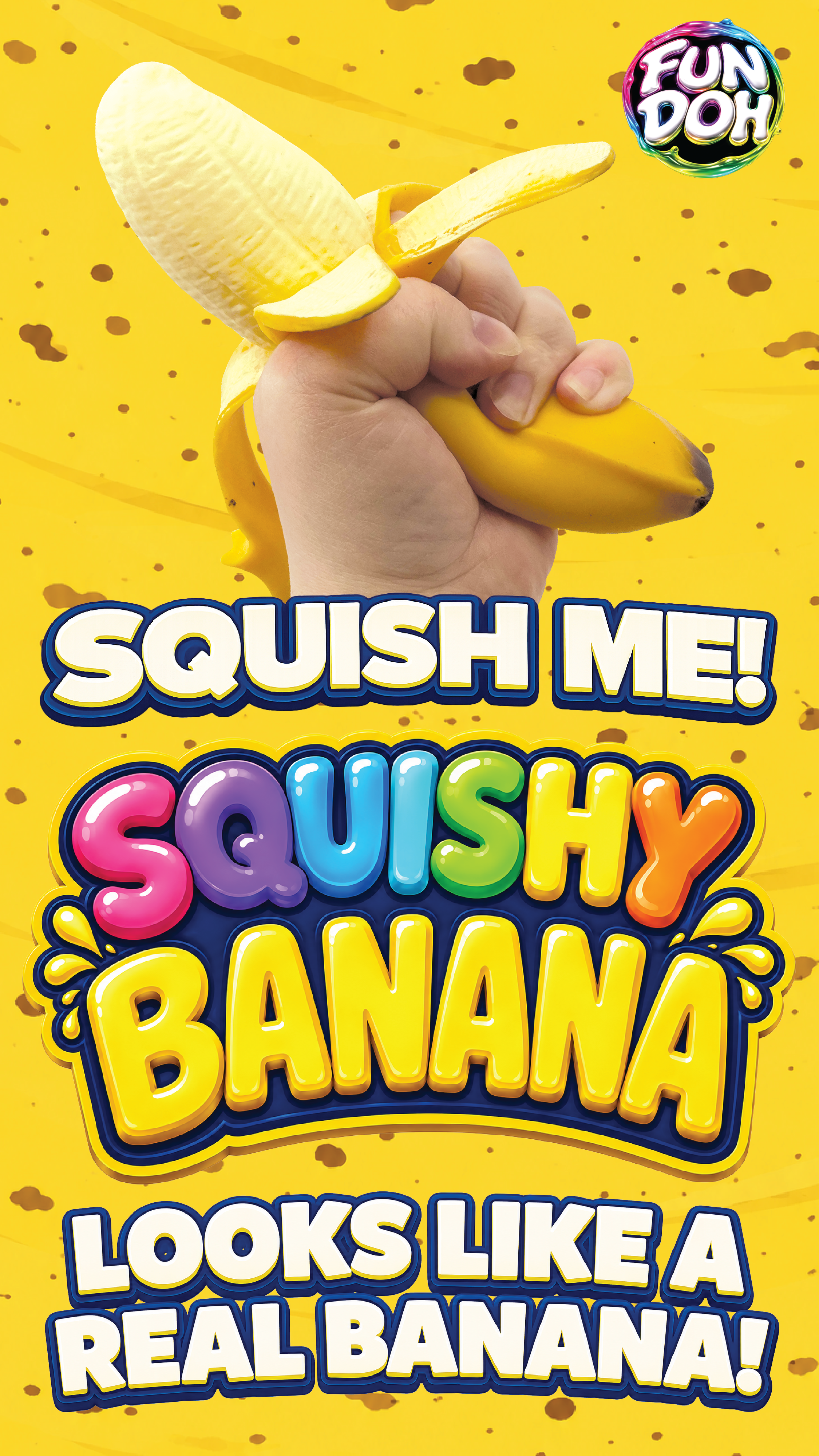 Fun Doh Squishy Banana Stress Relief Toy - 6/Display: Wholesale Price