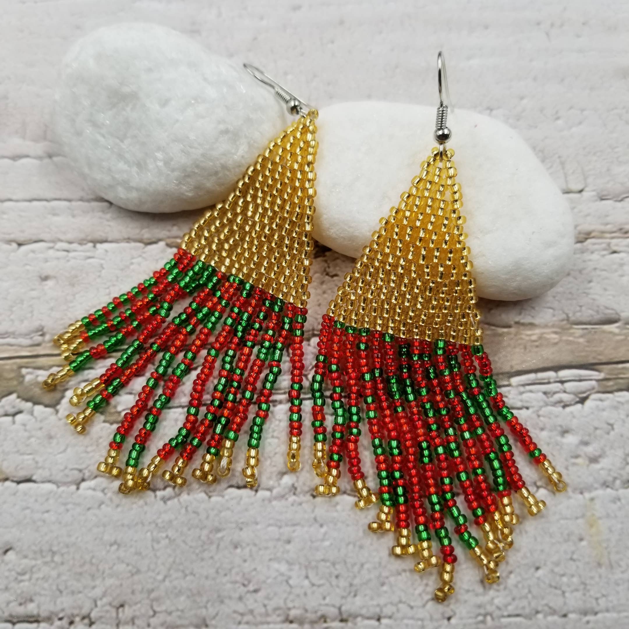 Handmade Christmas Tree Seed Bead Earrings