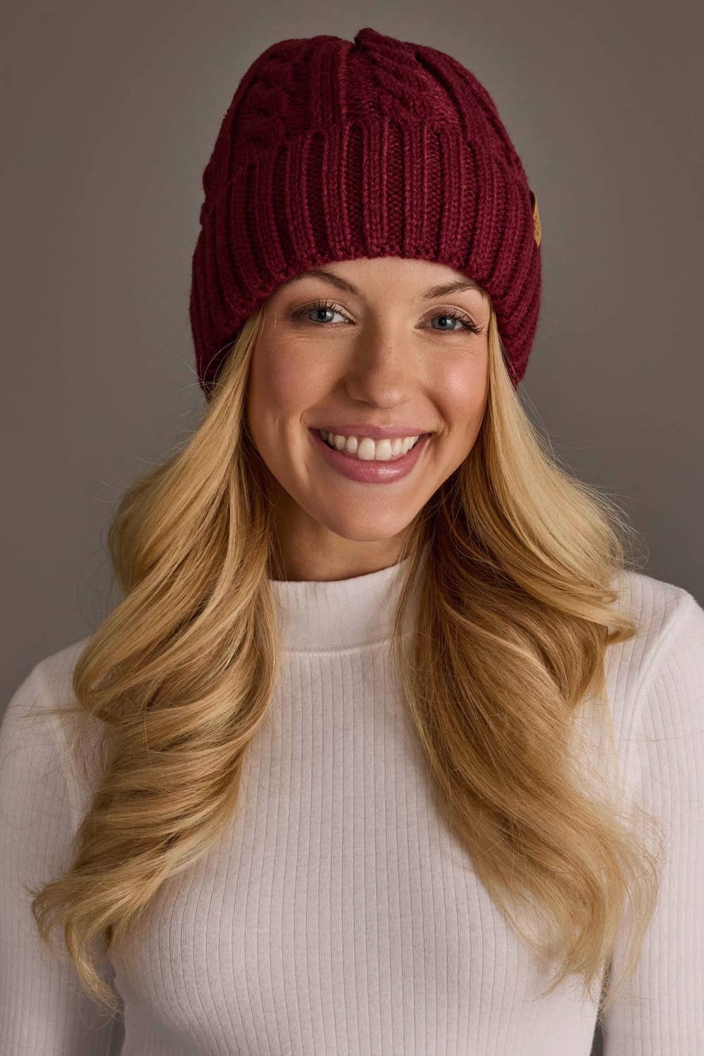 Burgundy Cable Knit Beanie