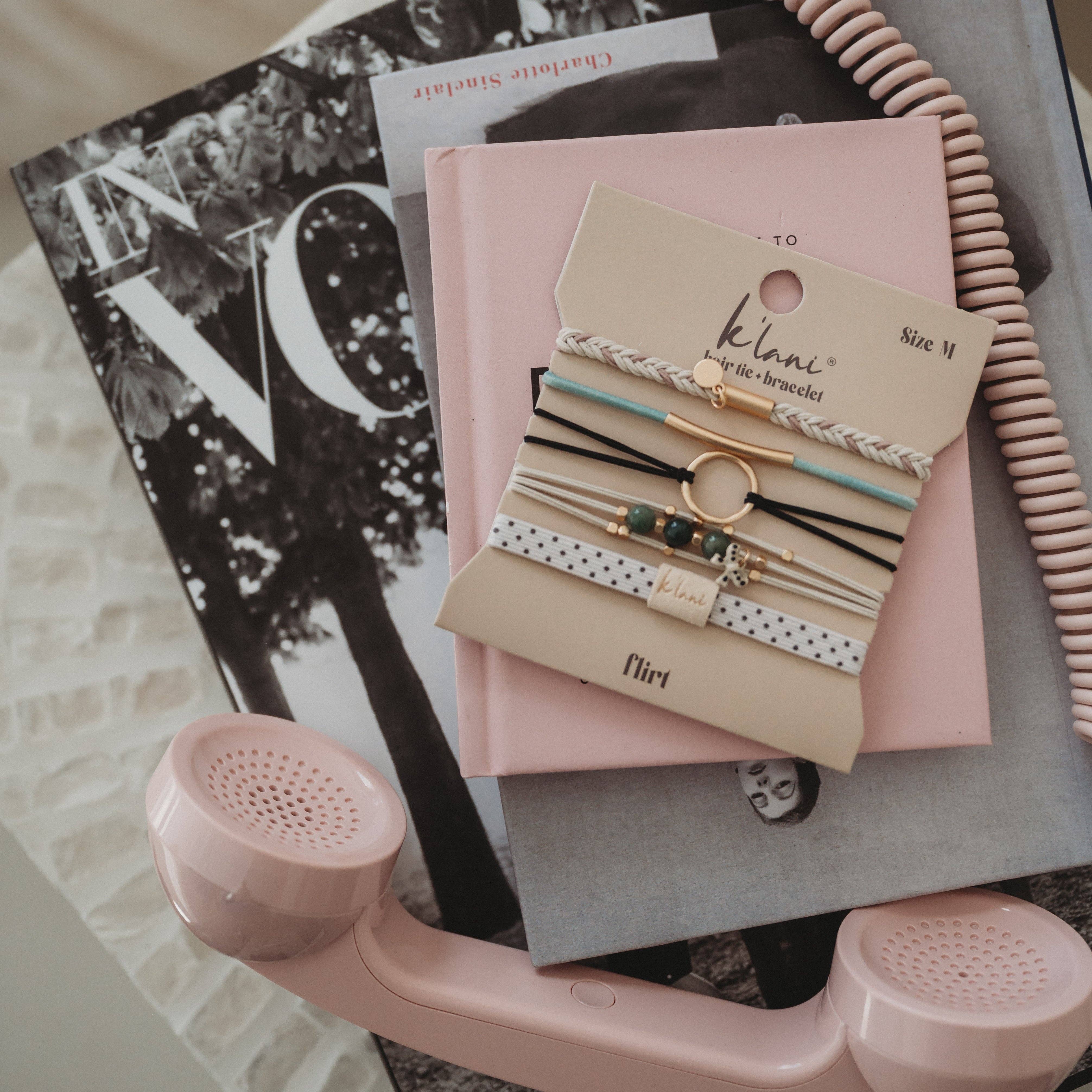 Flirt Polka Dot in Cream & Black with Green Accent K’alani Hair Tie Bracelets