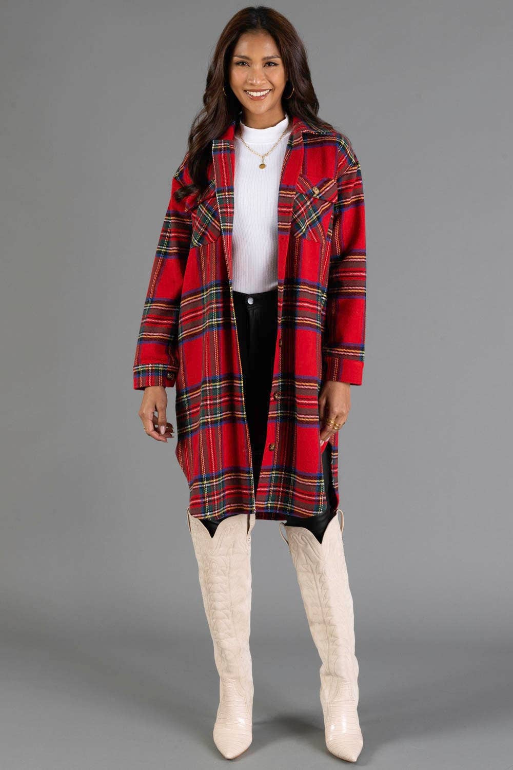 Red Tartan Plaid Long Shacket