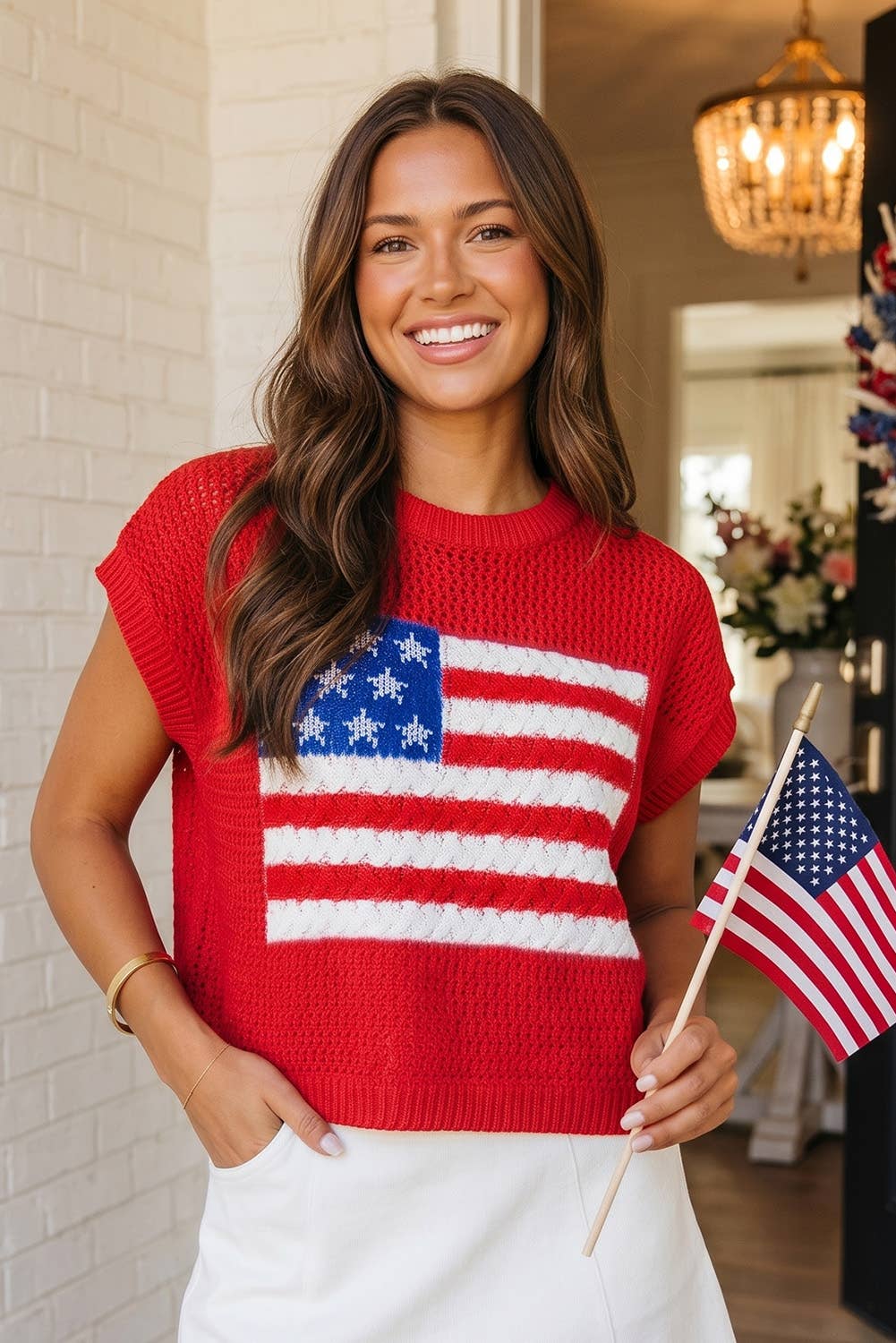 Flag Short Sleeve Sweater