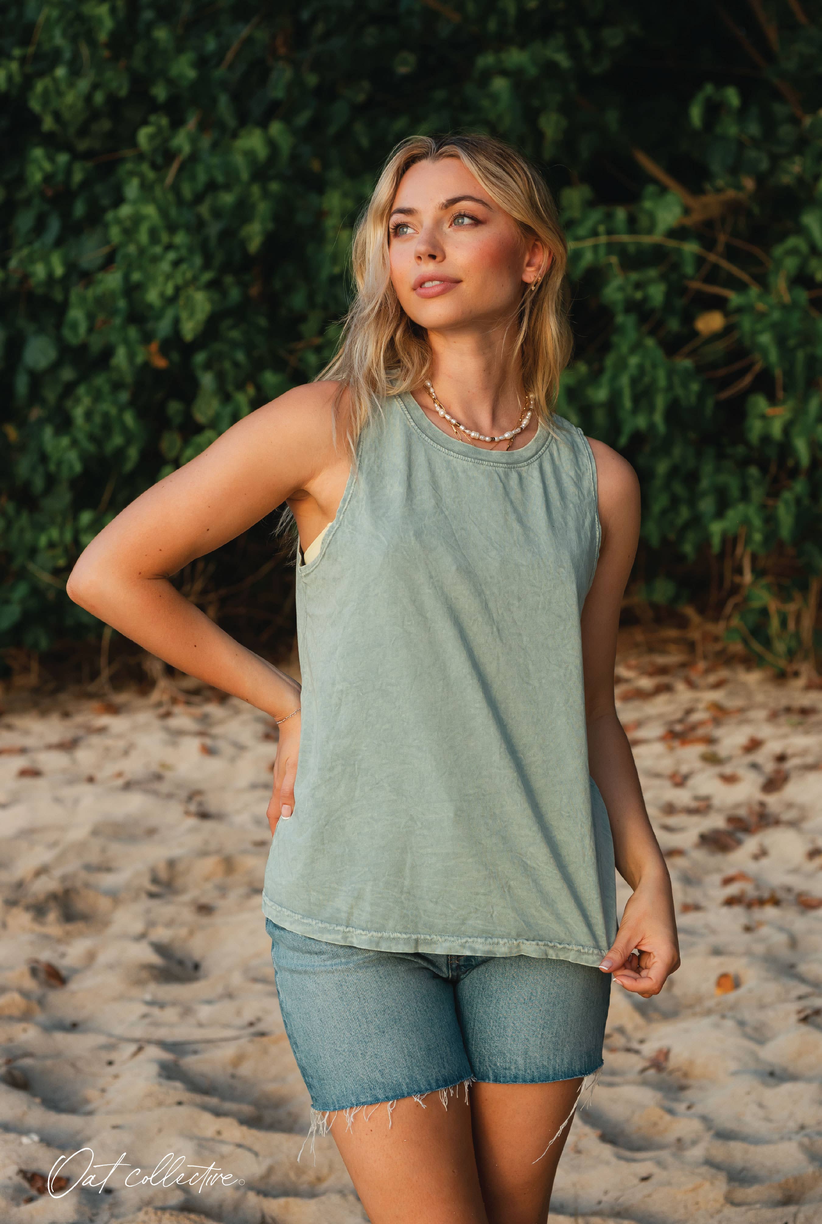 Basic Blank Mineral Graphic Tank Top: LIGHT OLIVE / MEDIUM