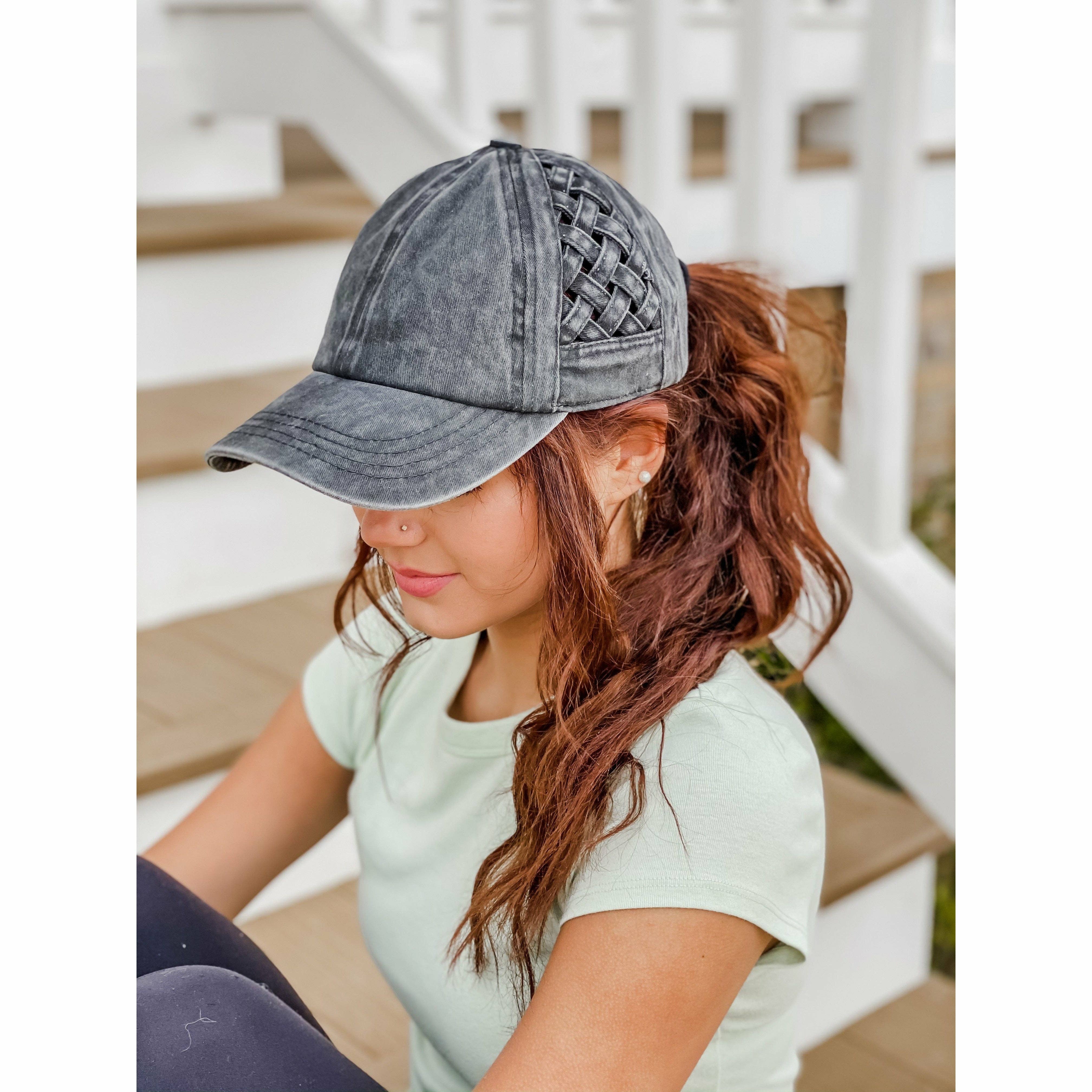 Basket Woven Criss-Cross High Ponytail CC Baseball Hat