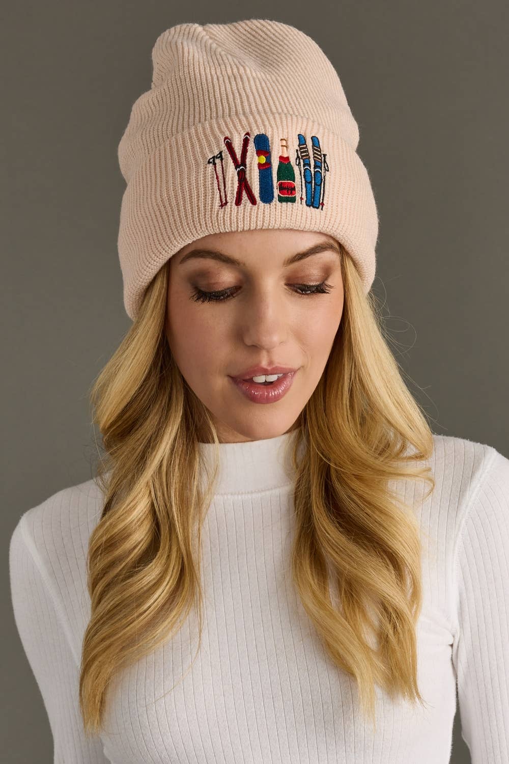 Blush Ski Embroidered Knit Beanie