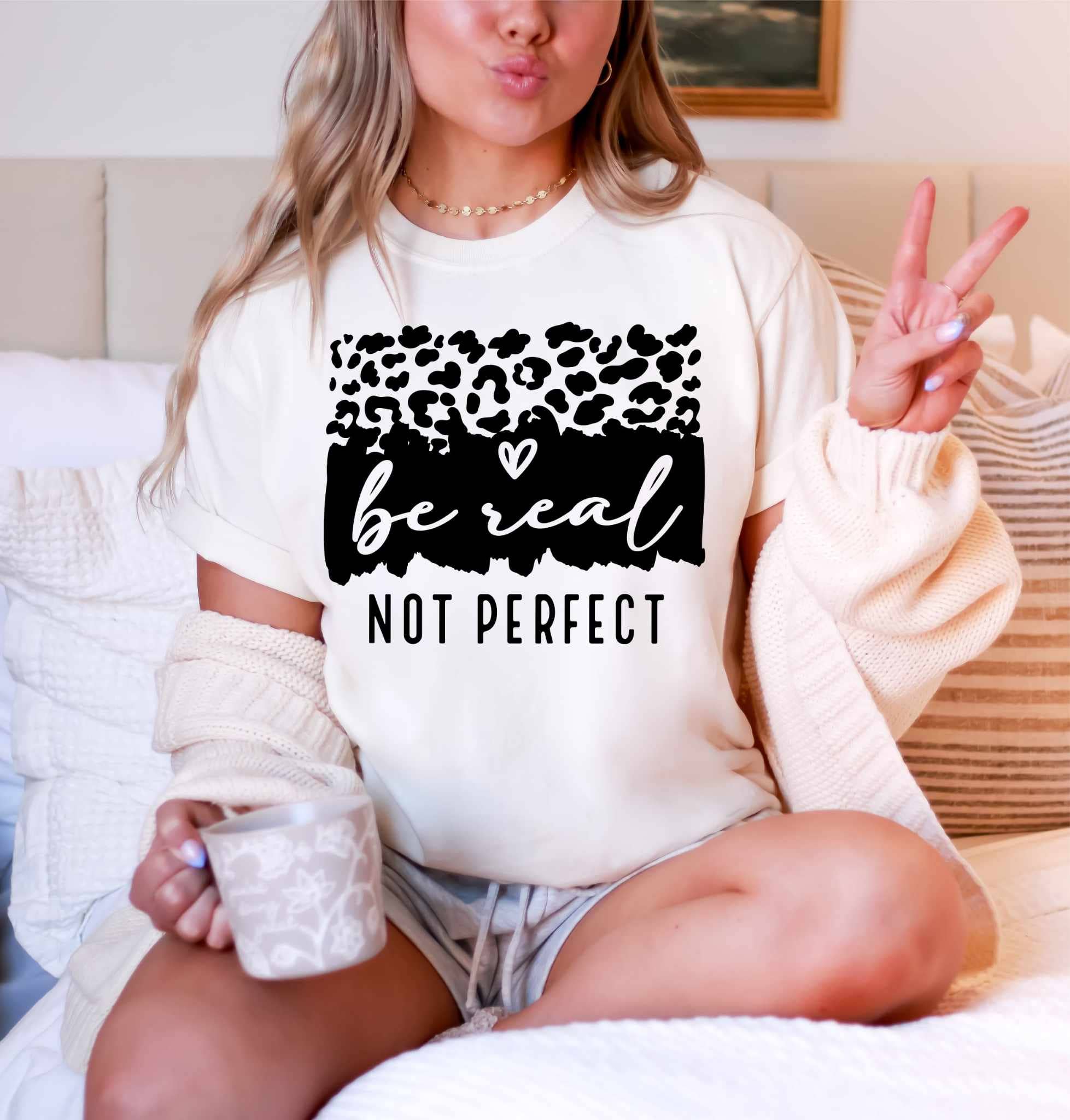 Fox and Owl Apparel T-Shirt Be Real Not Perfect Leopard Graphic Tee