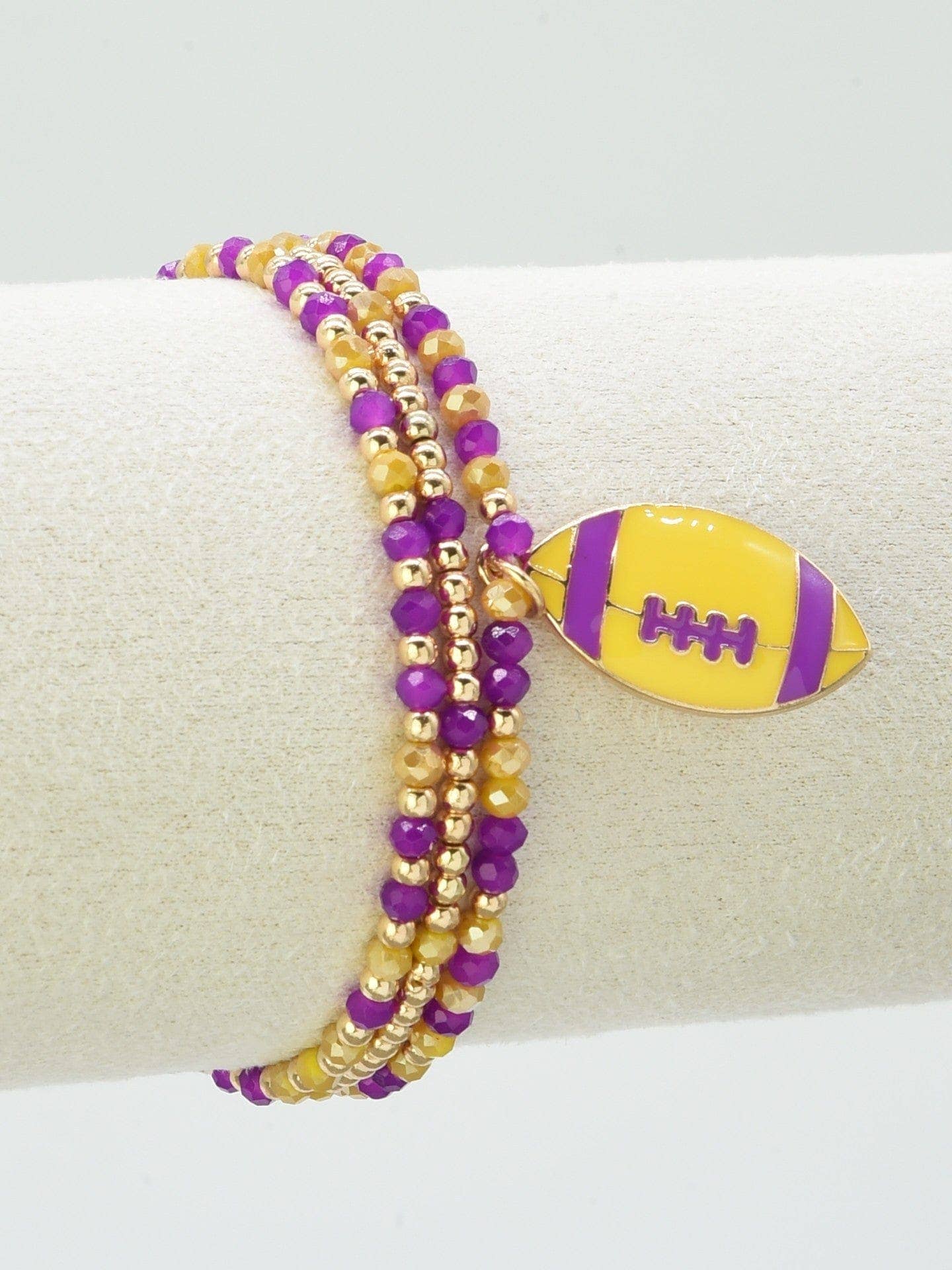 CB2300 3 Piece Multi Strand Football Charm Bracelet Set: Mustard Purple