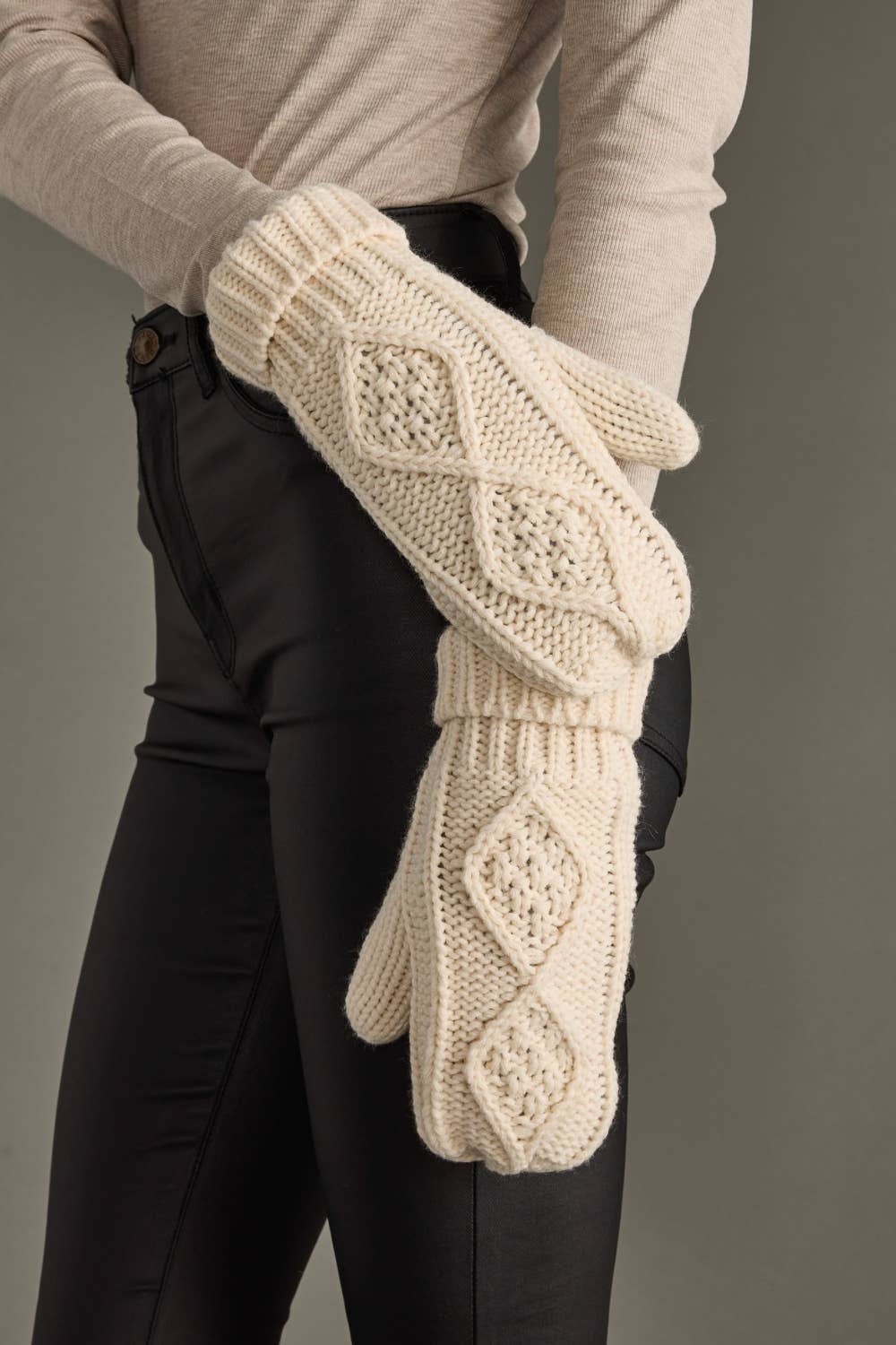 Panache Apparel Co. Mittens Beige Cable Knit Mittens