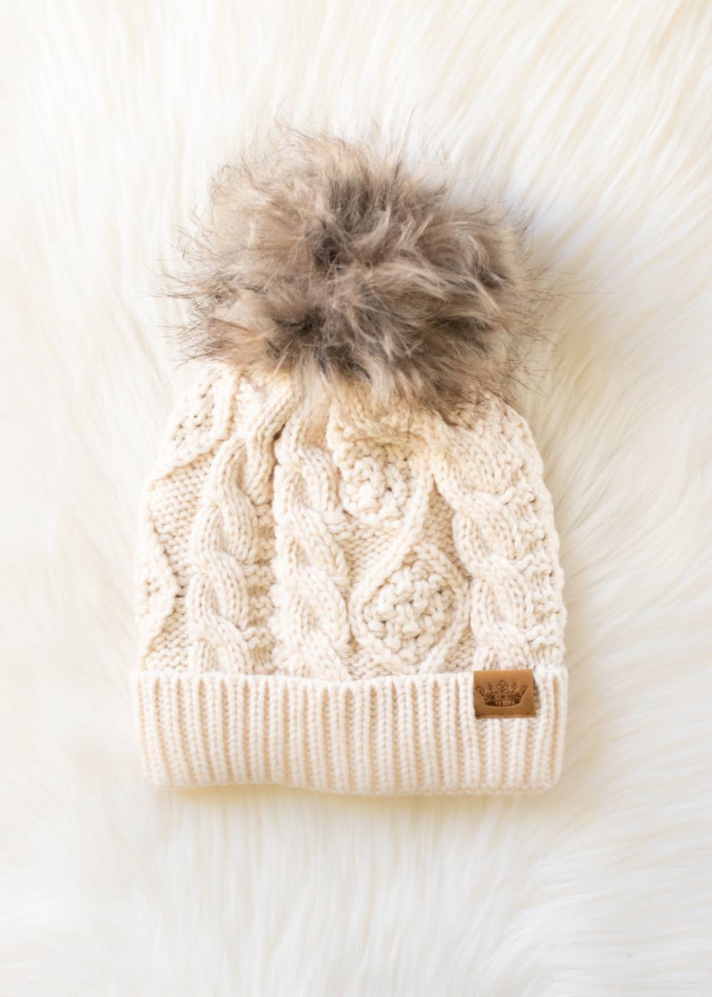 Panache Apparel Co. Beanie Beige Cable Knit Pom Hat