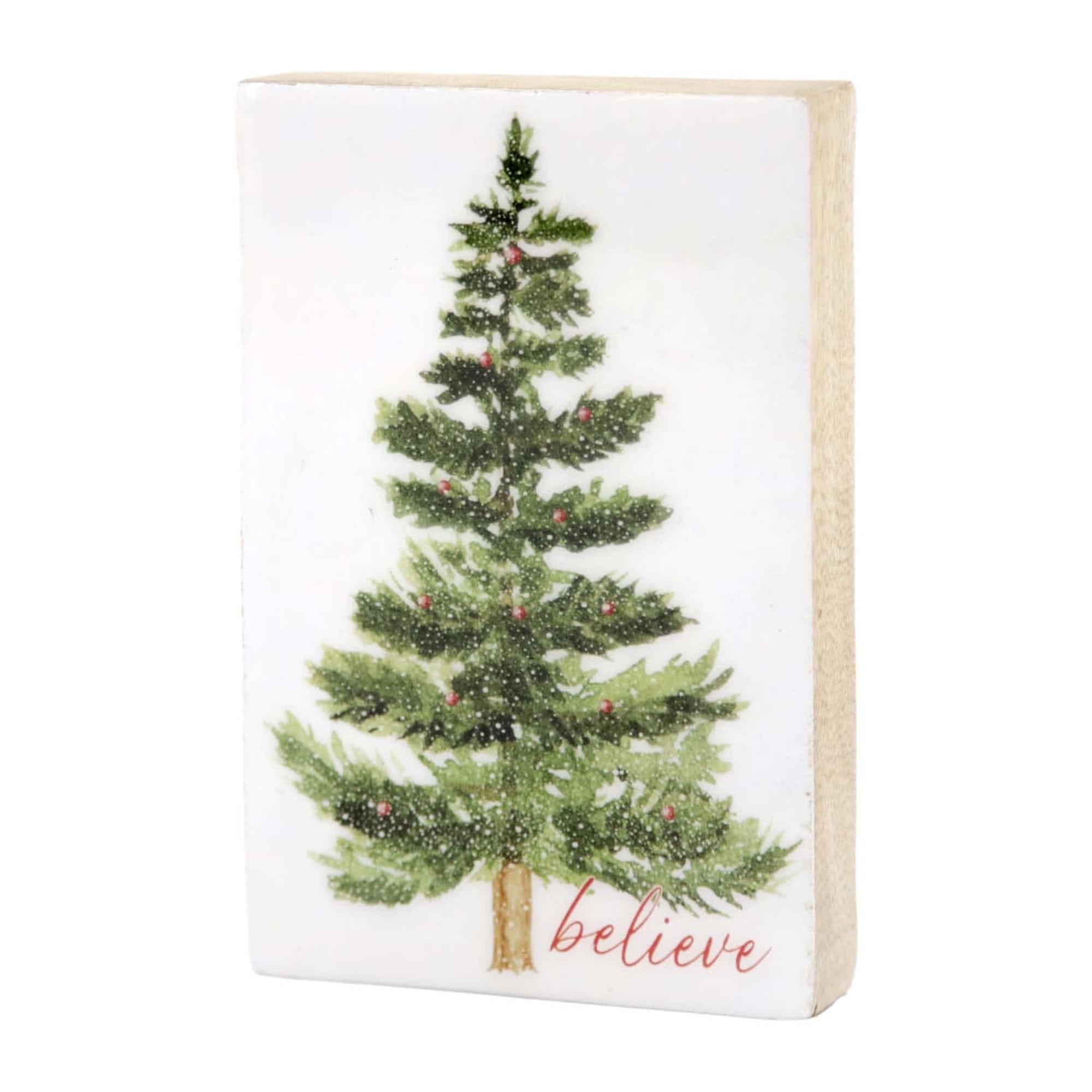 WT Collection Seasonal Decor Believe Tree Mango Wood Block