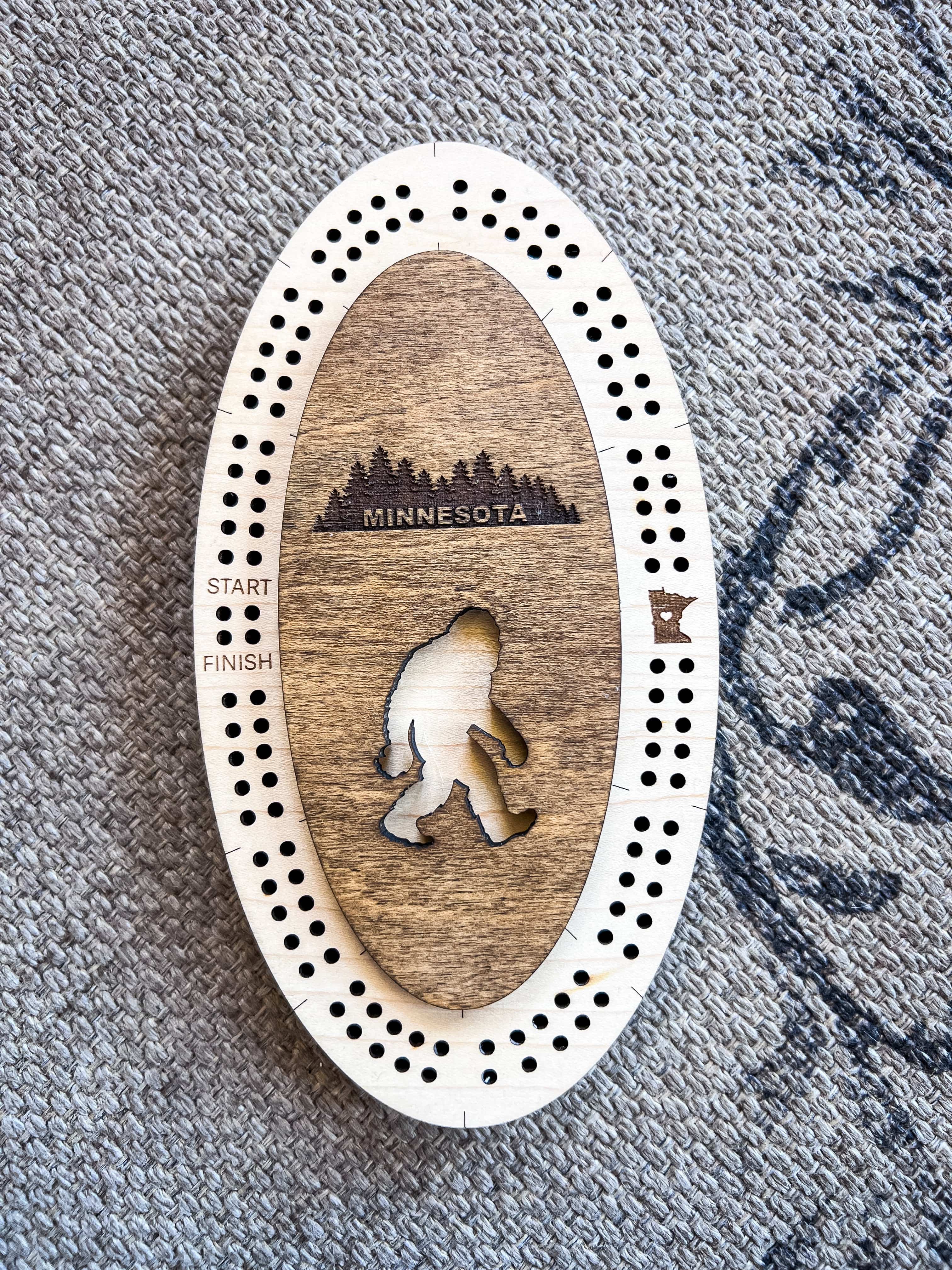 Humble Roots Boutique Game Bigfoot Handmade Wood Cribbage Board