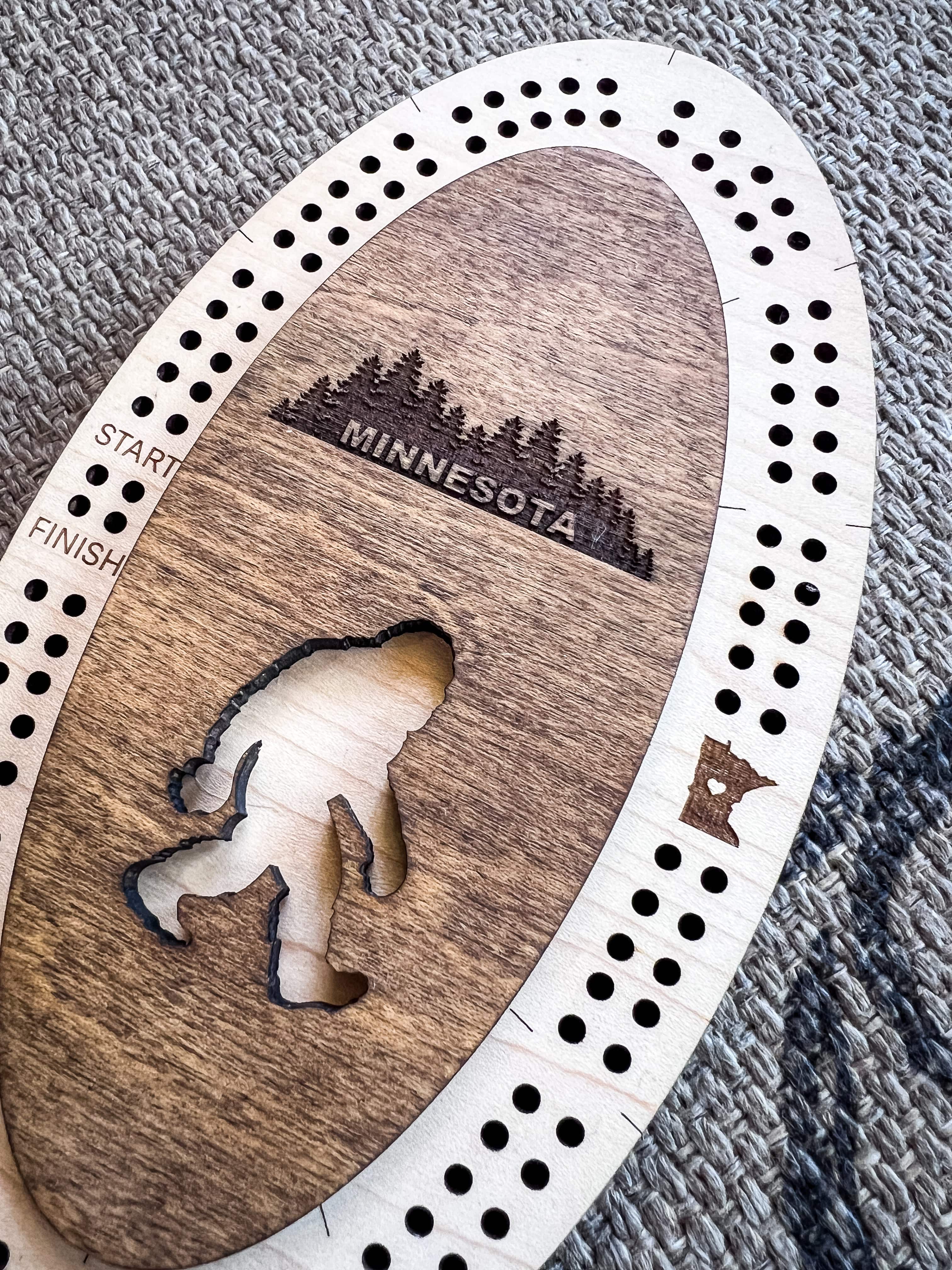 Humble Roots Boutique Game Bigfoot Handmade Wood Cribbage Board