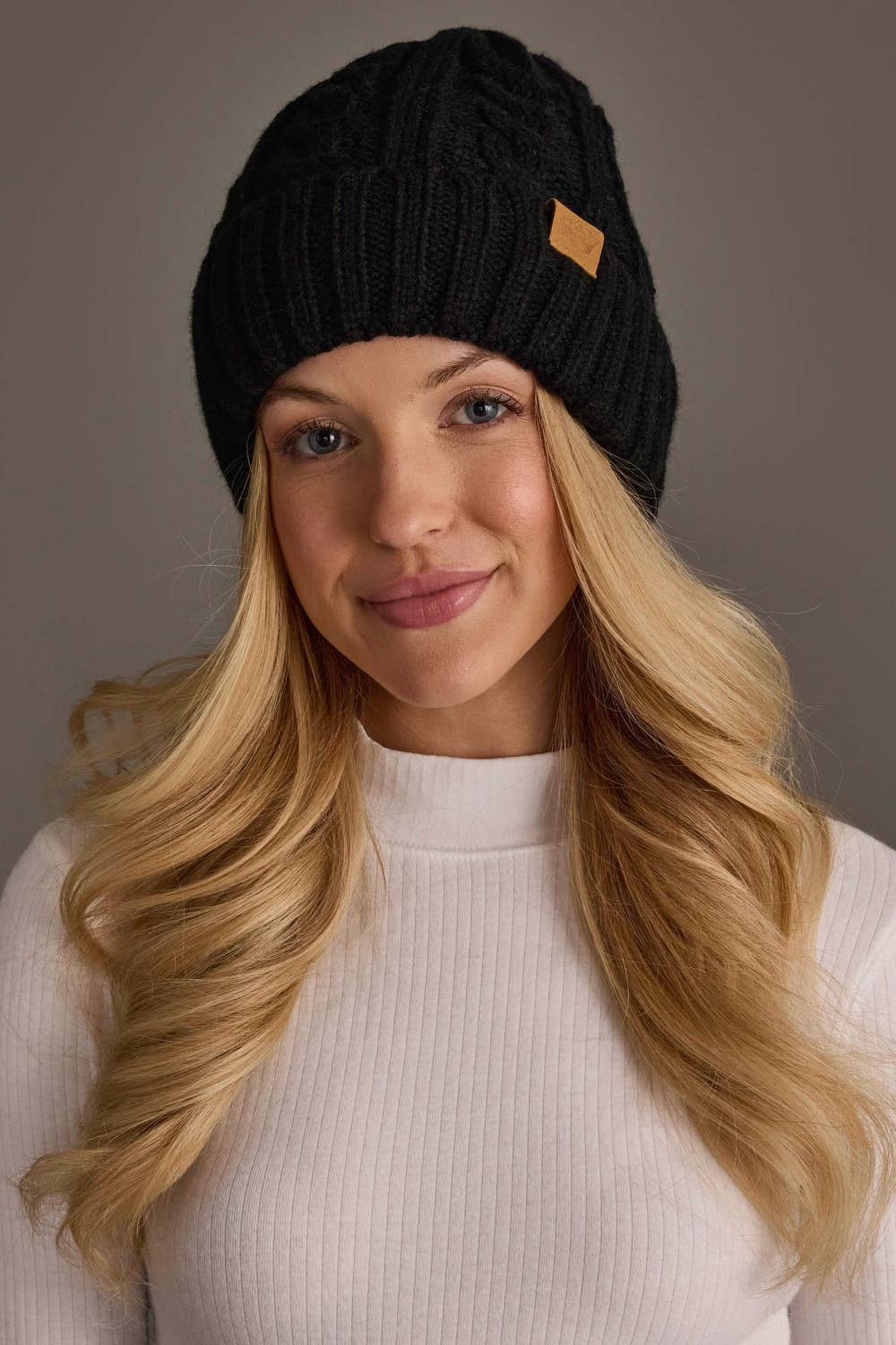 Black Cable Knit Beanie