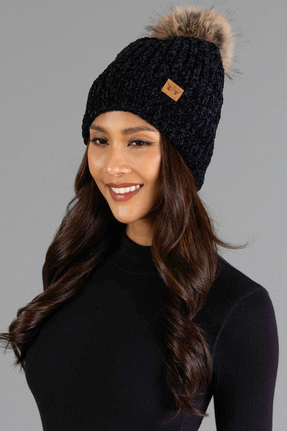 Black Chenille Pom Hat