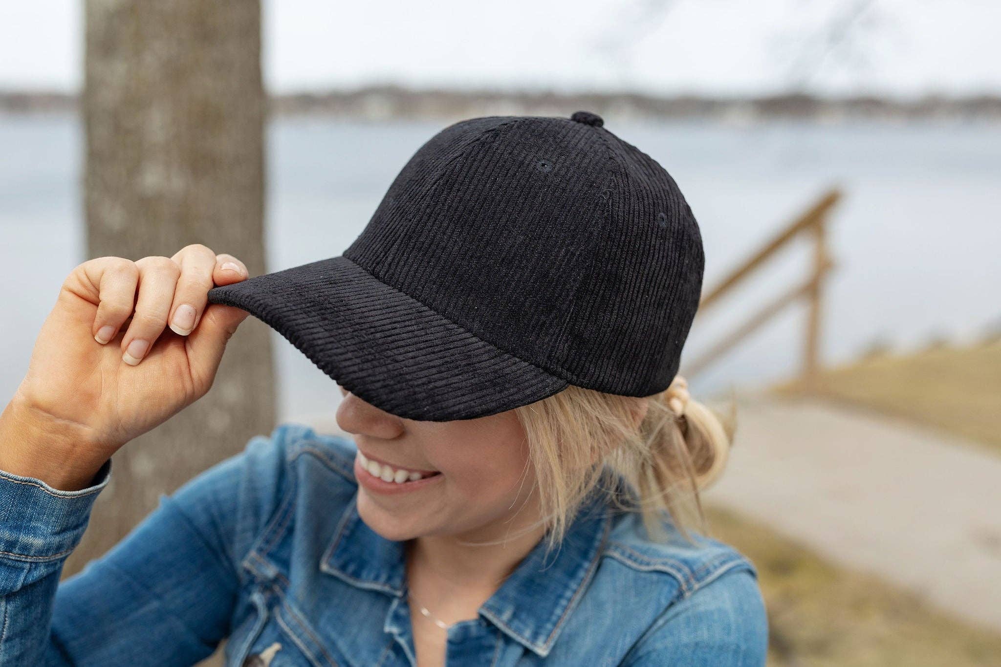 Black Corduroy Baseball Hat