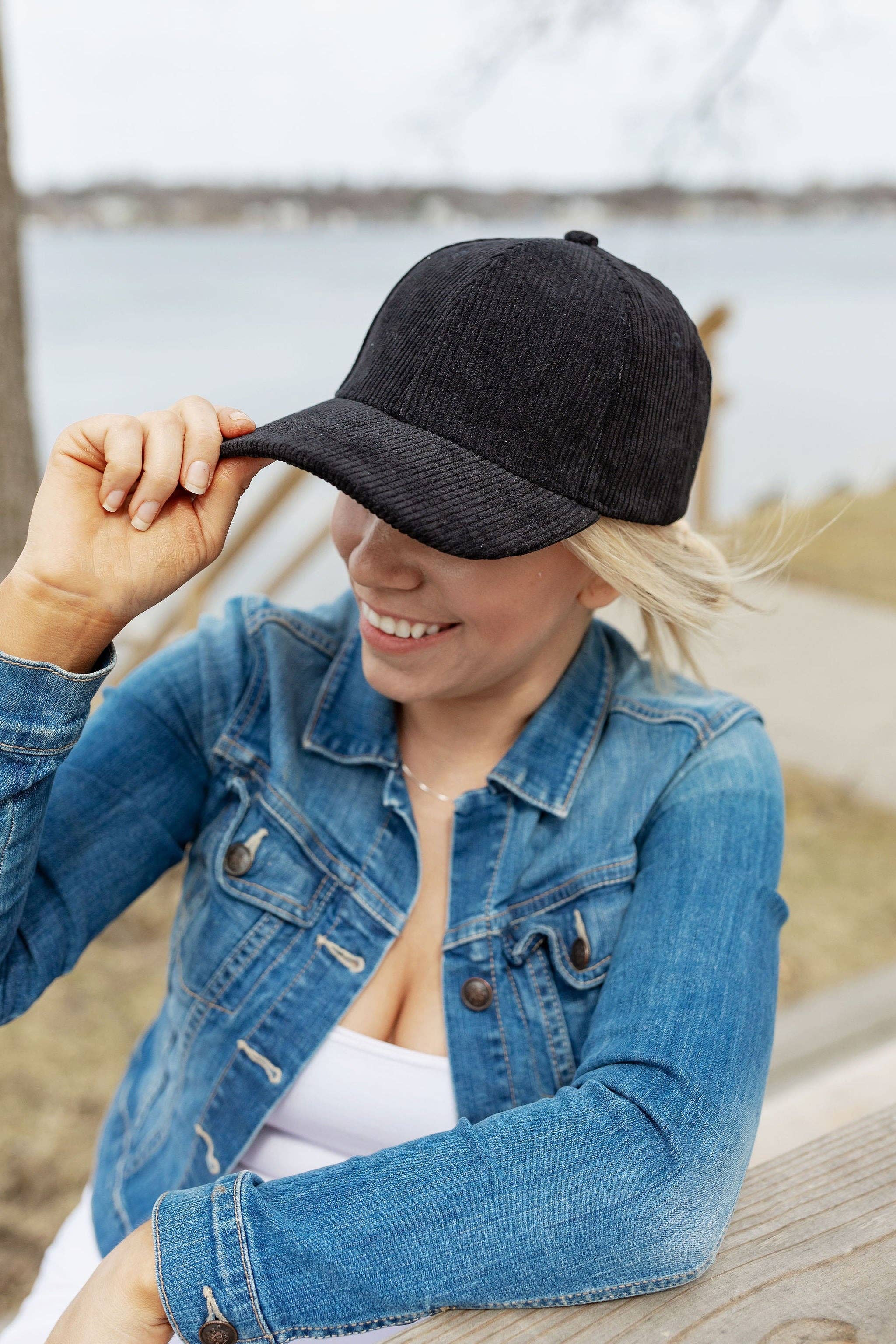 Black Corduroy Baseball Hat