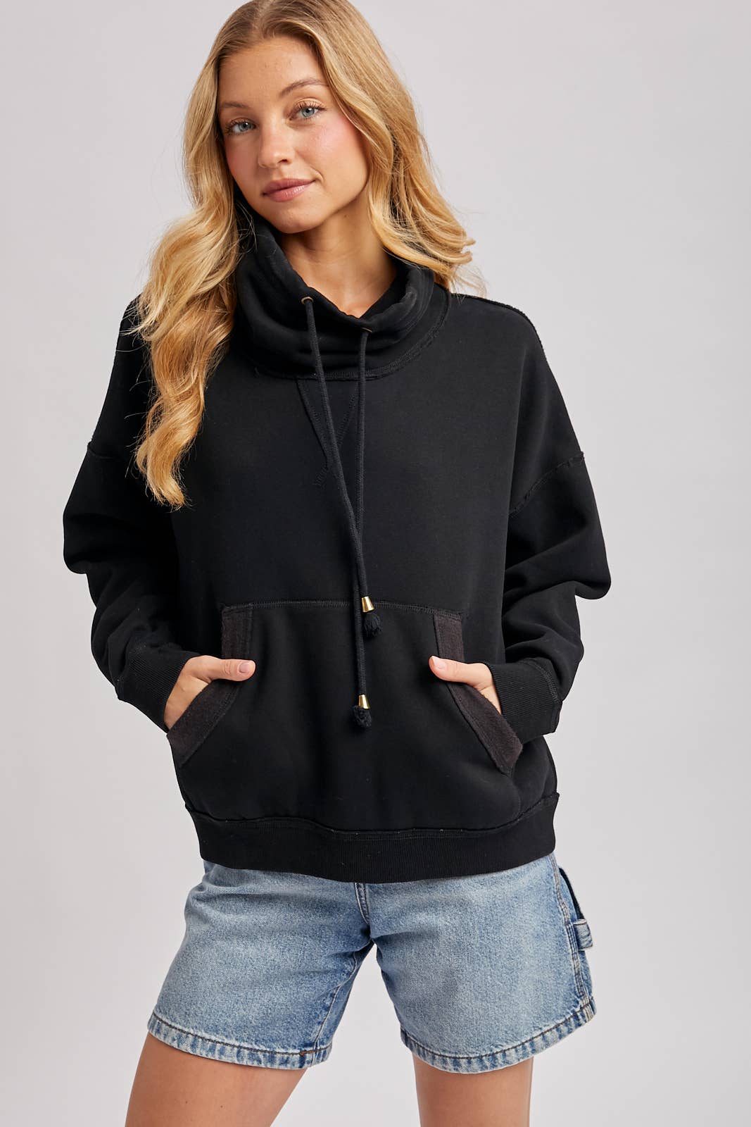 Black Cowl Neck Sweatshirt