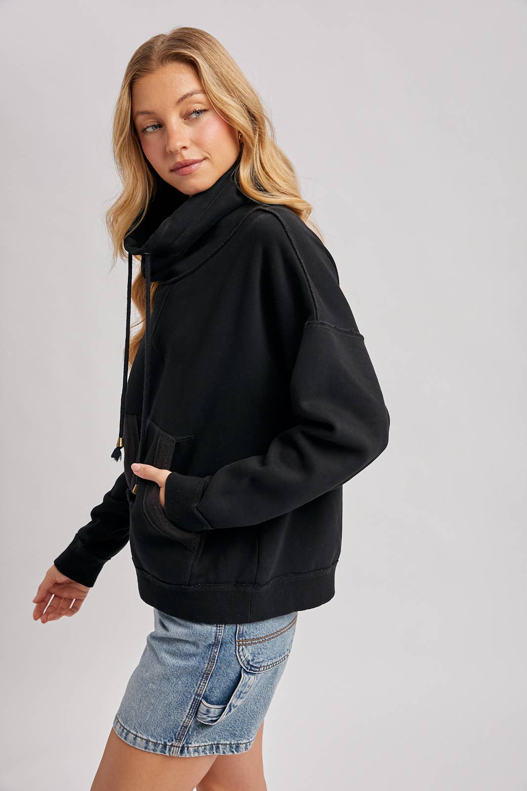 Black Cowl Neck Sweatshirt