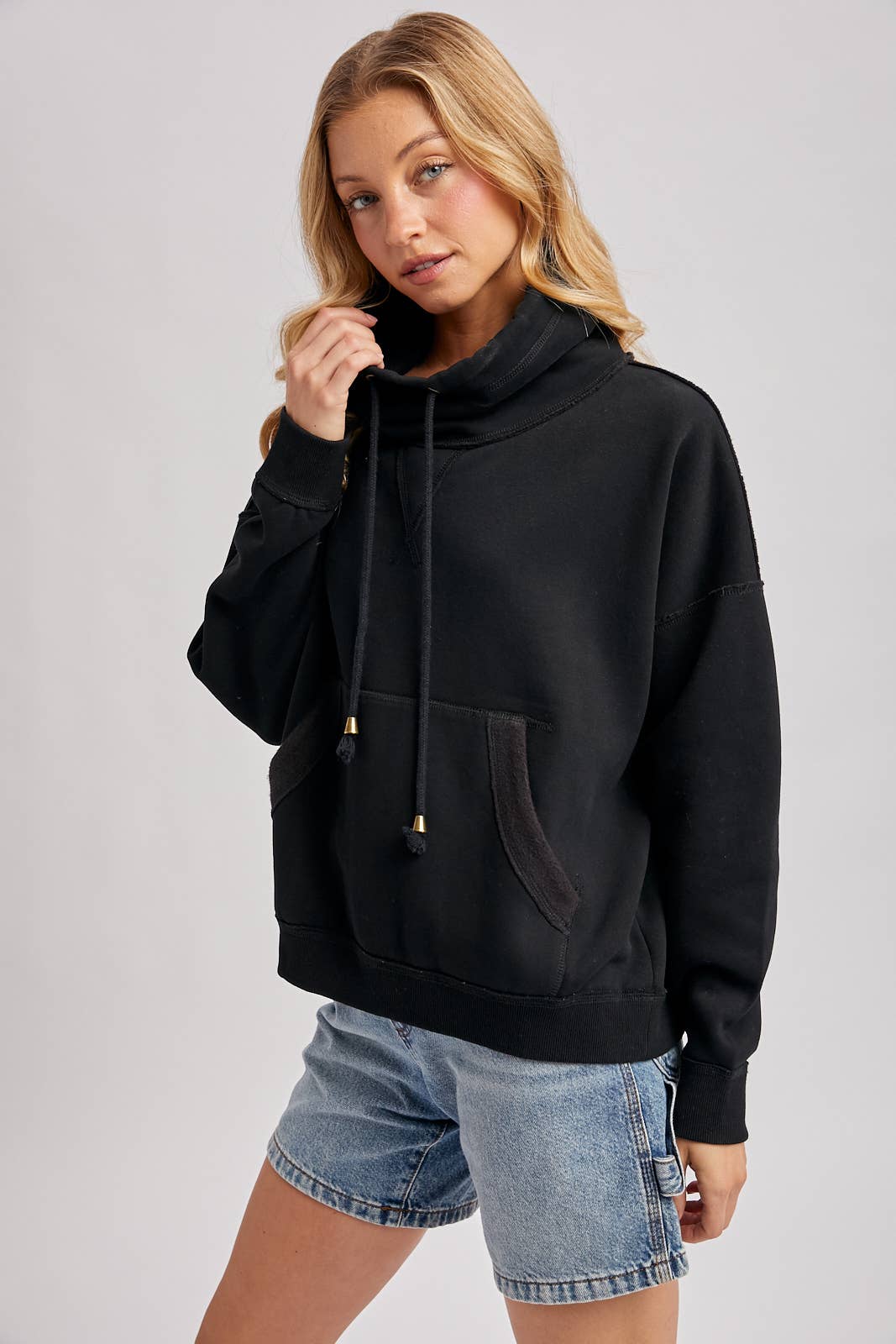 Black Cowl Neck Sweatshirt