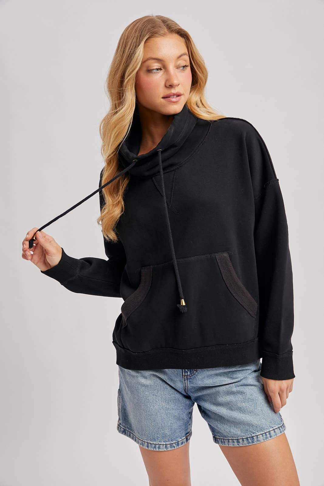 Black Cowl Neck Sweatshirt