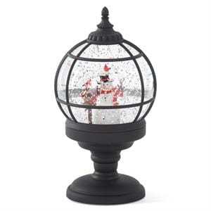 Black Grid Snowman Water Spinning LED Snowglobe
