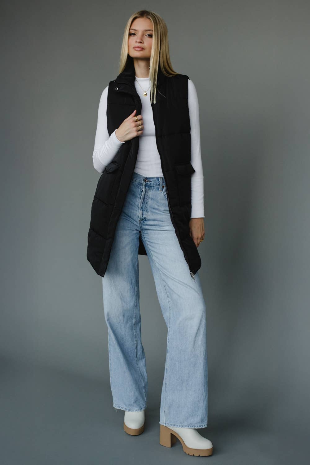 Black Long Puffer Vest